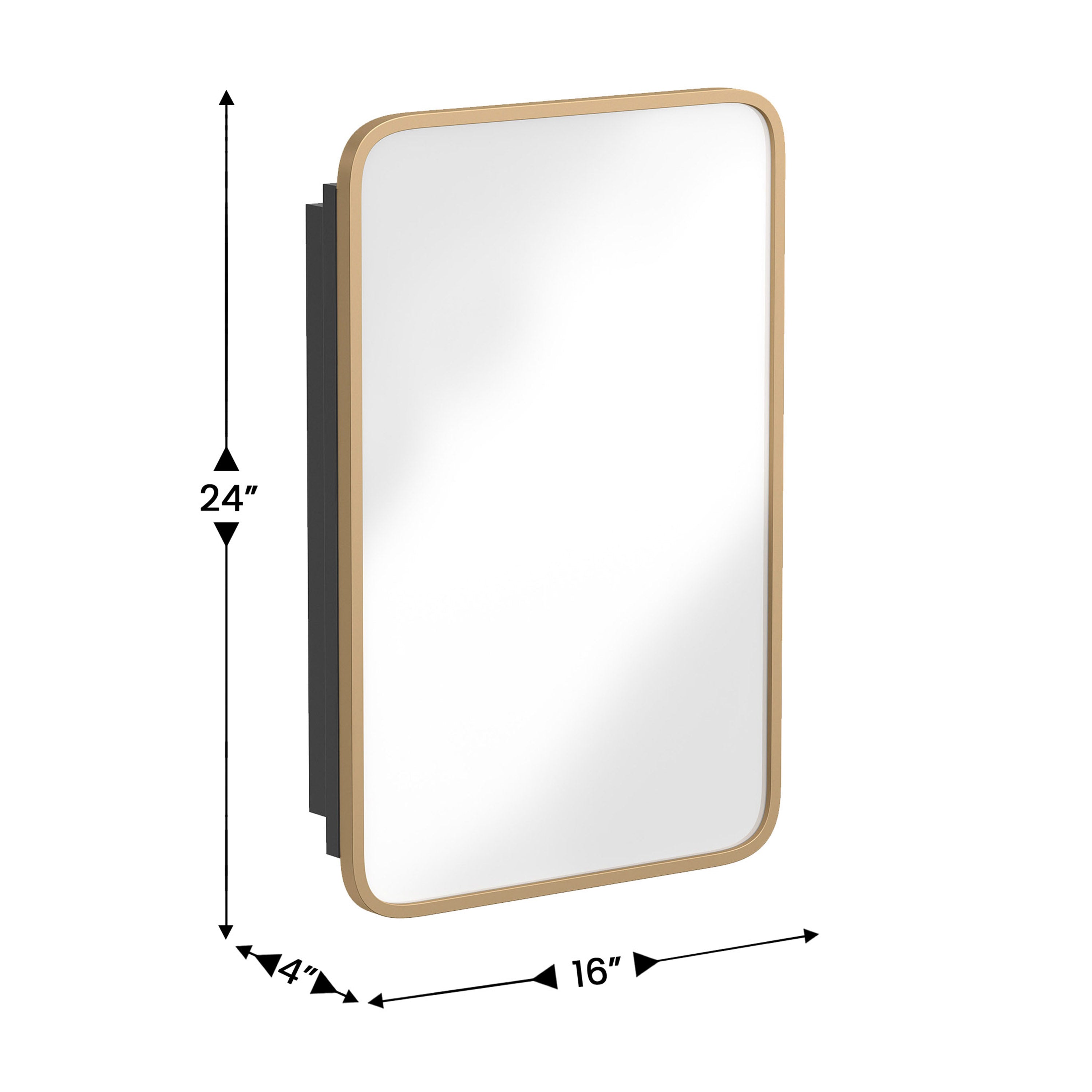 Jolie Recessed Bathroom Medicine Cabinet with Rounded Beveled Mirror and Reversible Metal Frame