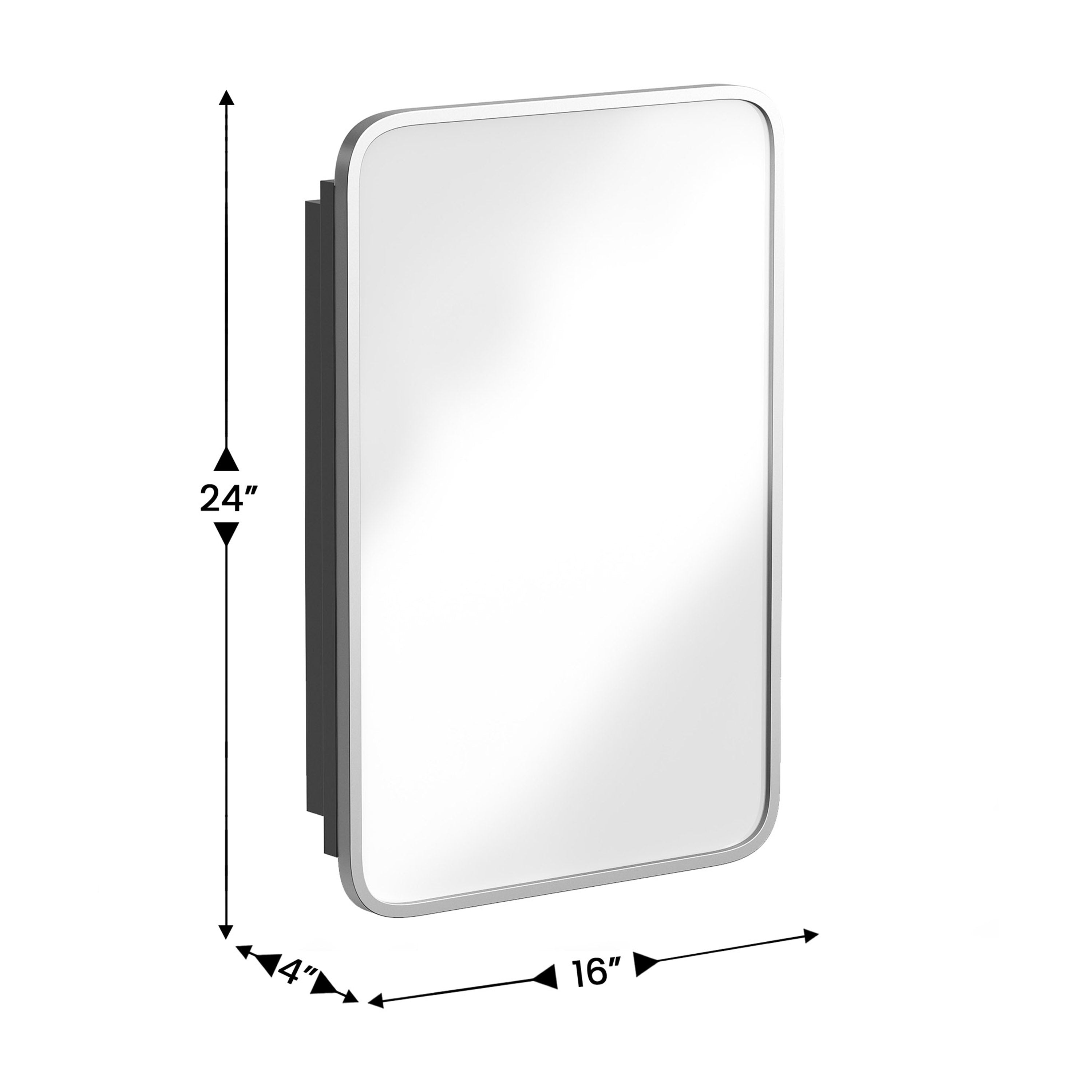 Jolie Recessed Bathroom Medicine Cabinet with Rounded Beveled Mirror and Reversible Metal Frame