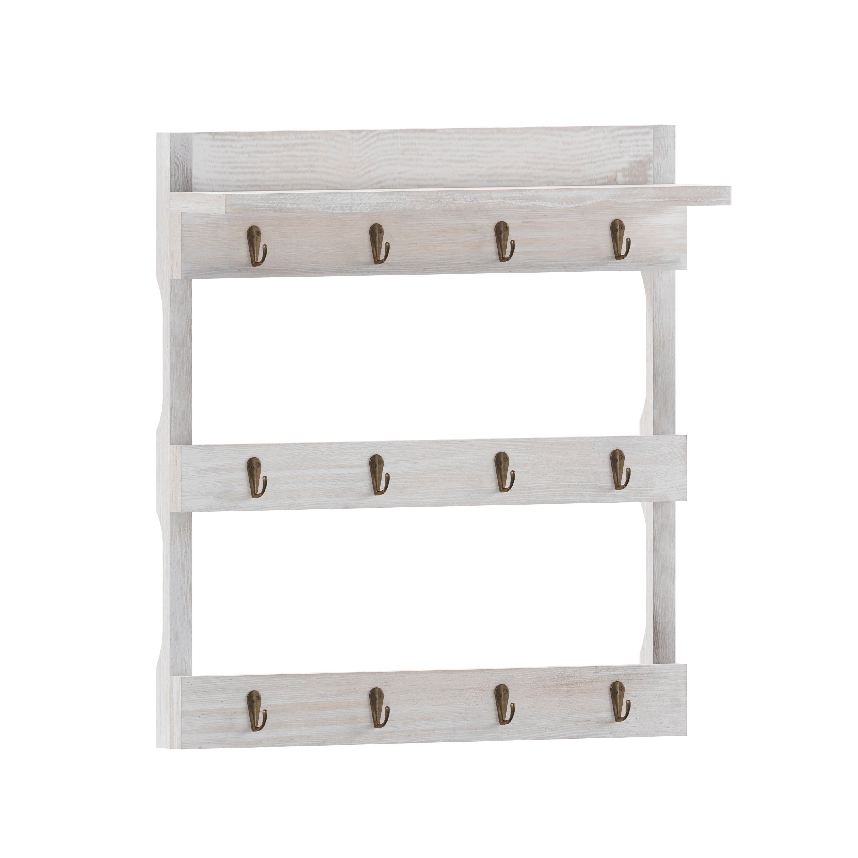 Campbell Wooden Wall Mount Mug Rack Organizer with Upper Storage Shelf and Metal Hanging Hooks with No Assembly Required-Mug Racks-Flash Furniture-Wall2Wall Furnishings