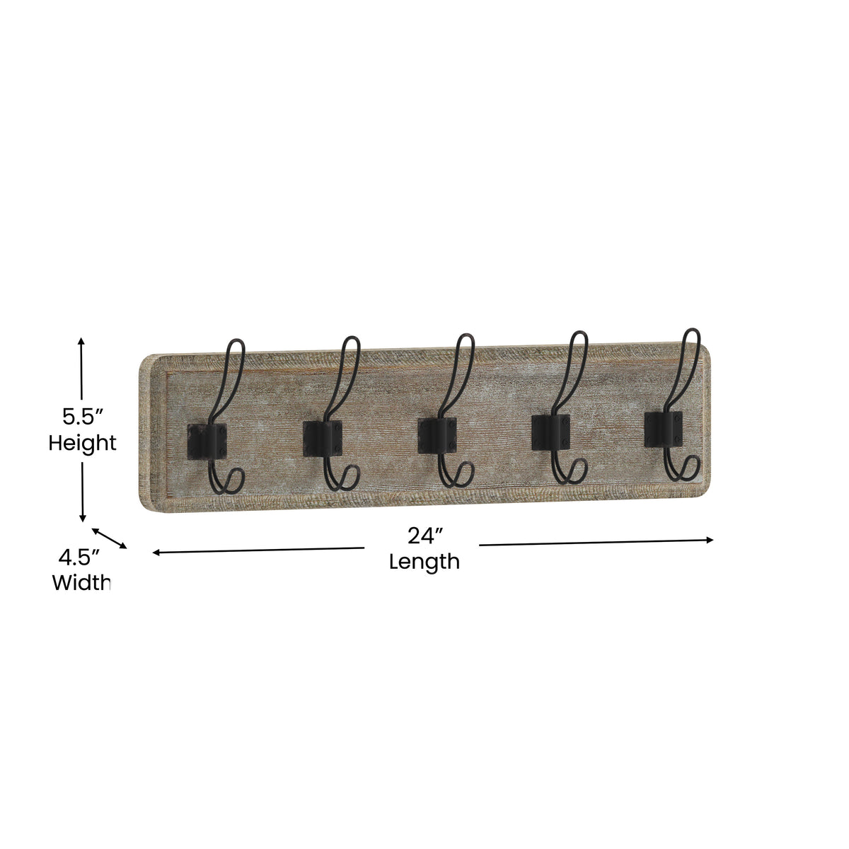 Daly Wall Mounted Solid Pine Wood Storage Rack with 5 Hanging Hooks For Entryway, Kitchen, Bathroom