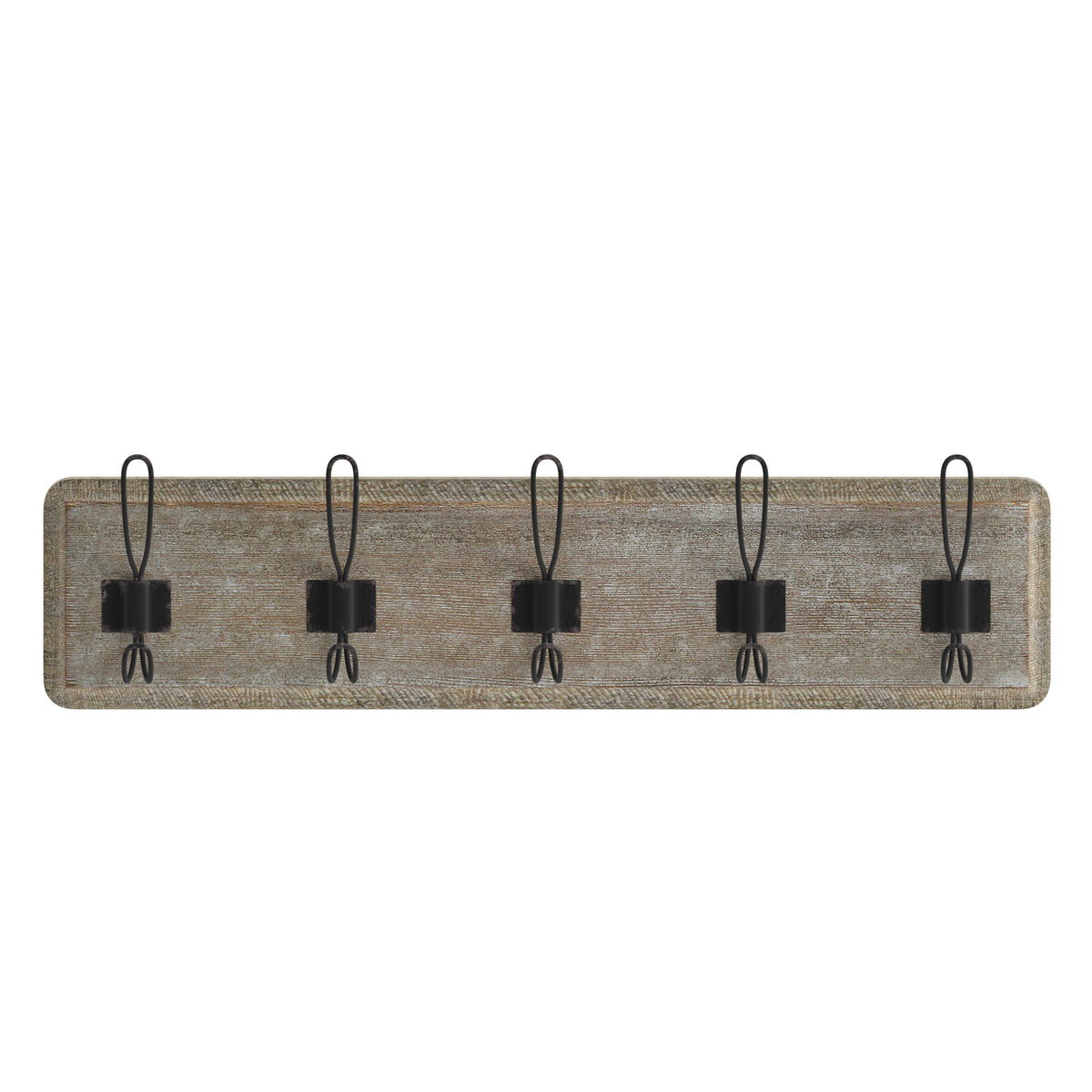 Daly Wall Mounted Solid Pine Wood Storage Rack with 5 Hanging Hooks For Entryway, Kitchen, Bathroom