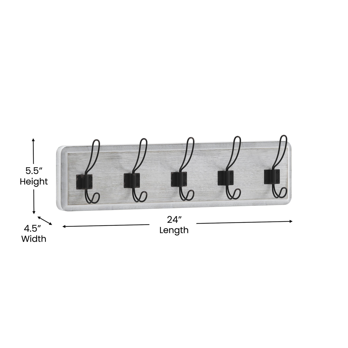 Daly Wall Mounted Solid Pine Wood Storage Rack with 5 Hanging Hooks For Entryway, Kitchen, Bathroom