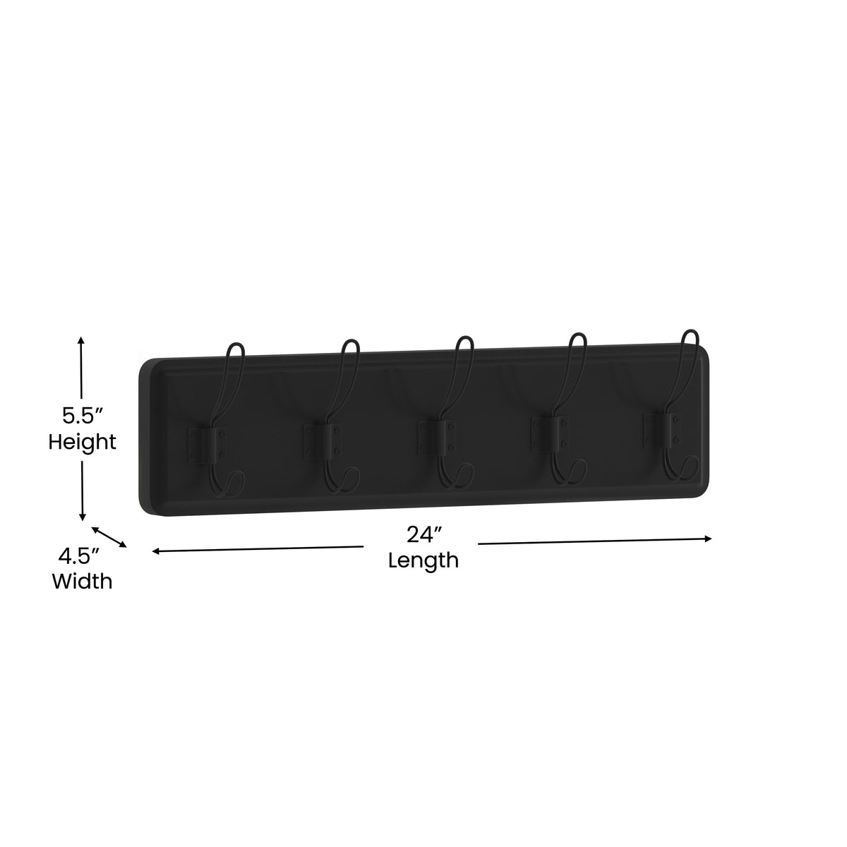 Daly Wall Mounted Solid Pine Wood Storage Rack with 5 Hanging Hooks For Entryway, Kitchen, Bathroom