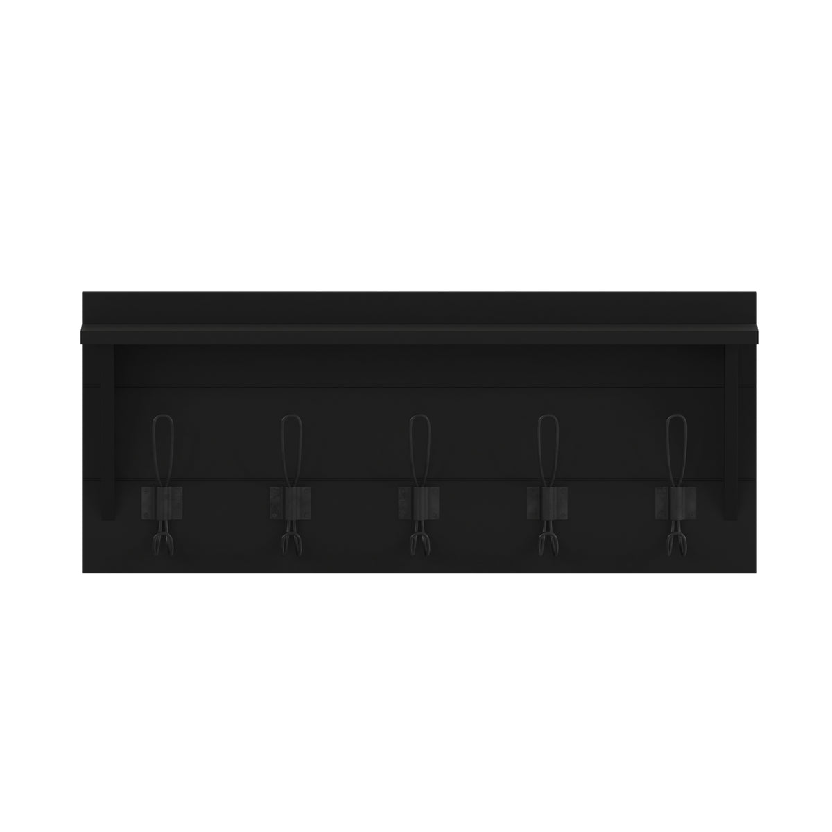 Daly Wall Mounted Solid Pine Wood Storage Rack with Upper Shelf and 5 Hanging Hooks For Entryway, Kitchen, Bathroom