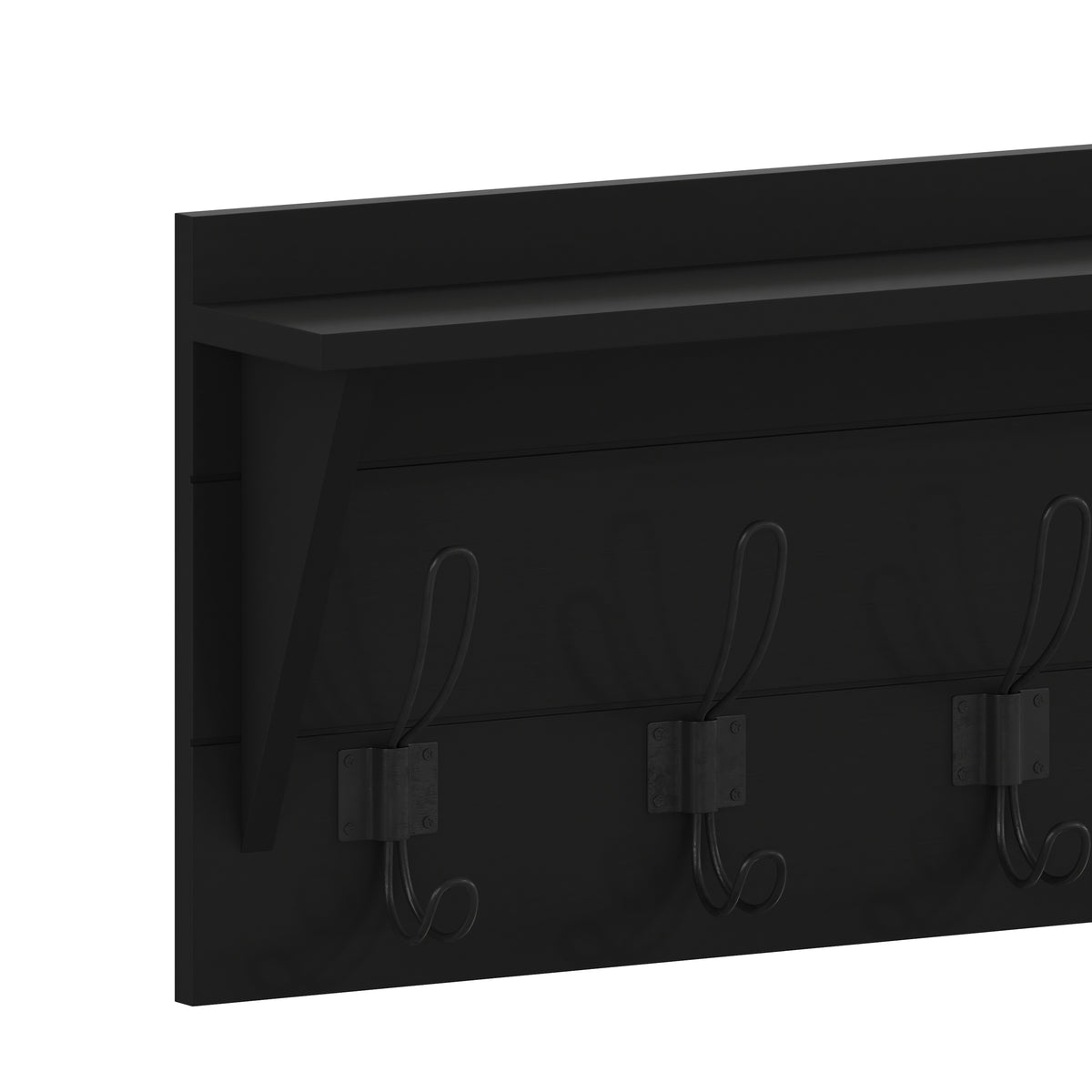 Daly Wall Mounted Solid Pine Wood Storage Rack with Upper Shelf and 5 Hanging Hooks For Entryway, Kitchen, Bathroom