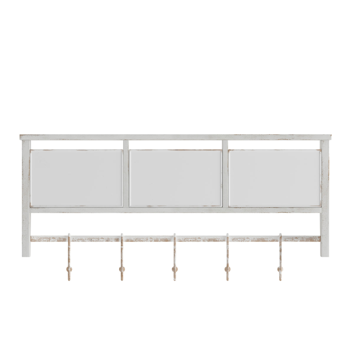 Daly Wall Mounted 24 Inch Solid Pine Wood Storage Rack with Upper Shelf, 5 Hanging Hooks, and Wire Baskets For Entryway, Kitchen, Bathroom