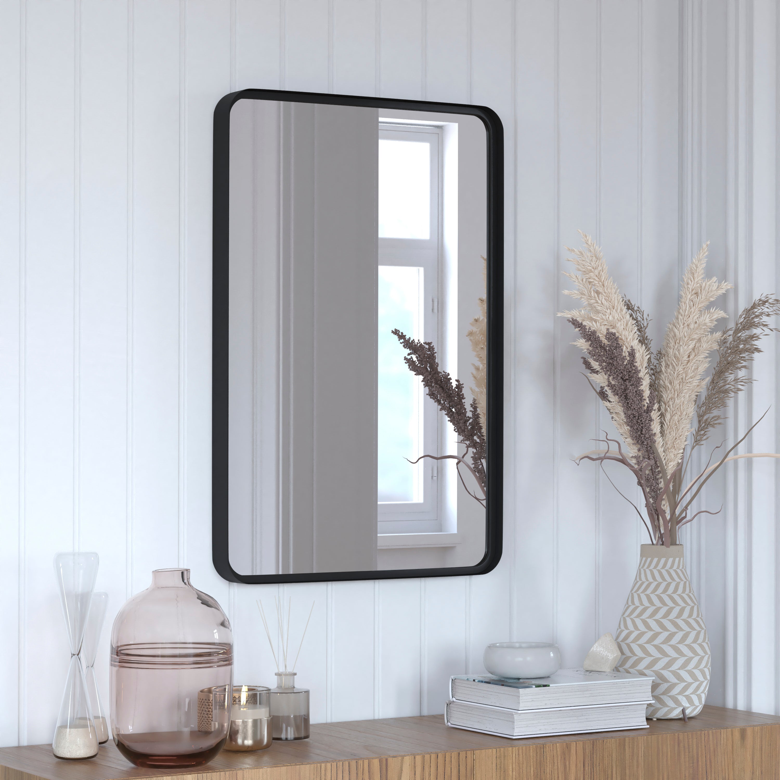 Janinne Decorative Wall Mirror - Rounded Corners, Bathroom & Living Room Glass Mirror Hangs Horizontal Or Vertical