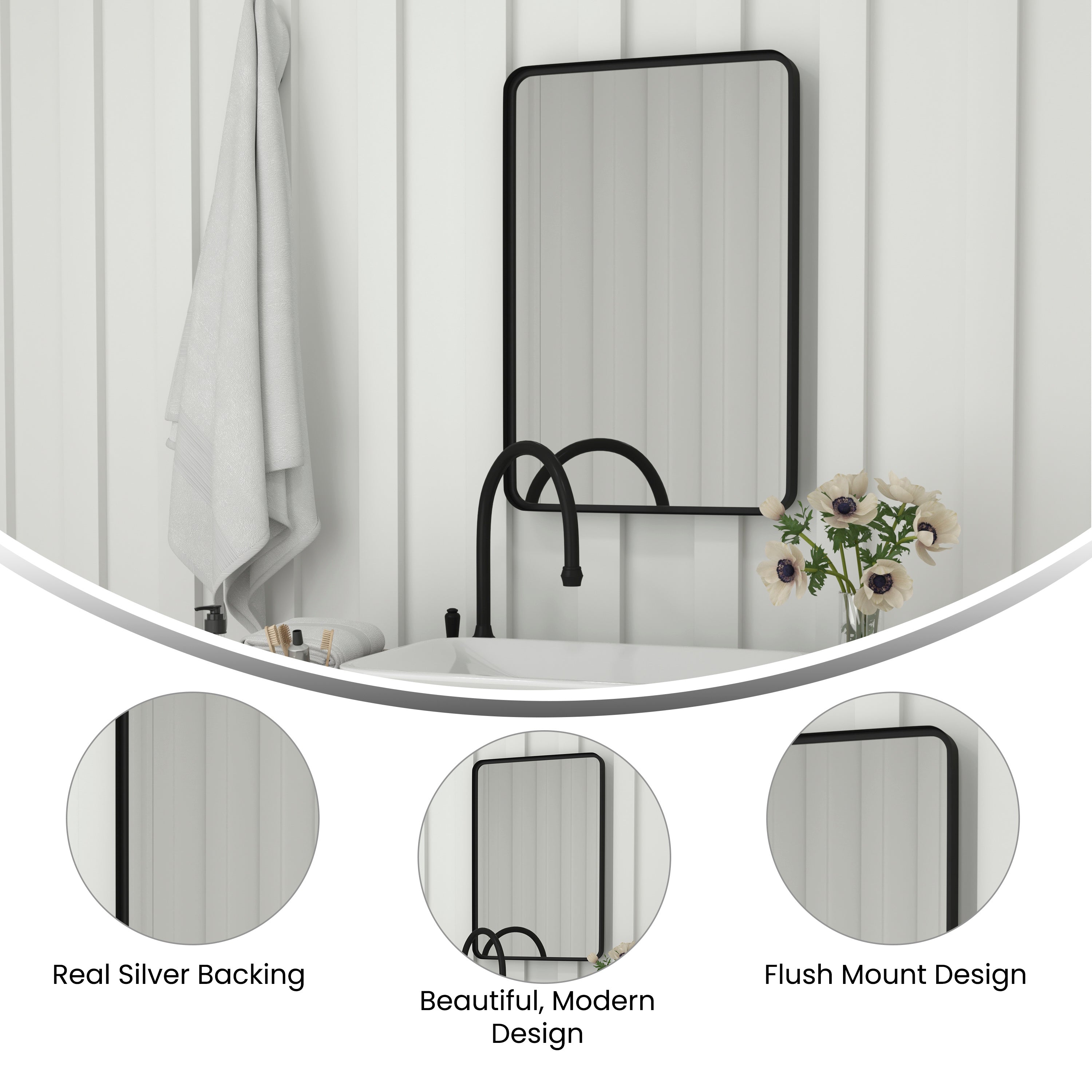 Janinne Decorative Wall Mirror - Rounded Corners, Bathroom & Living Room Glass Mirror Hangs Horizontal Or Vertical