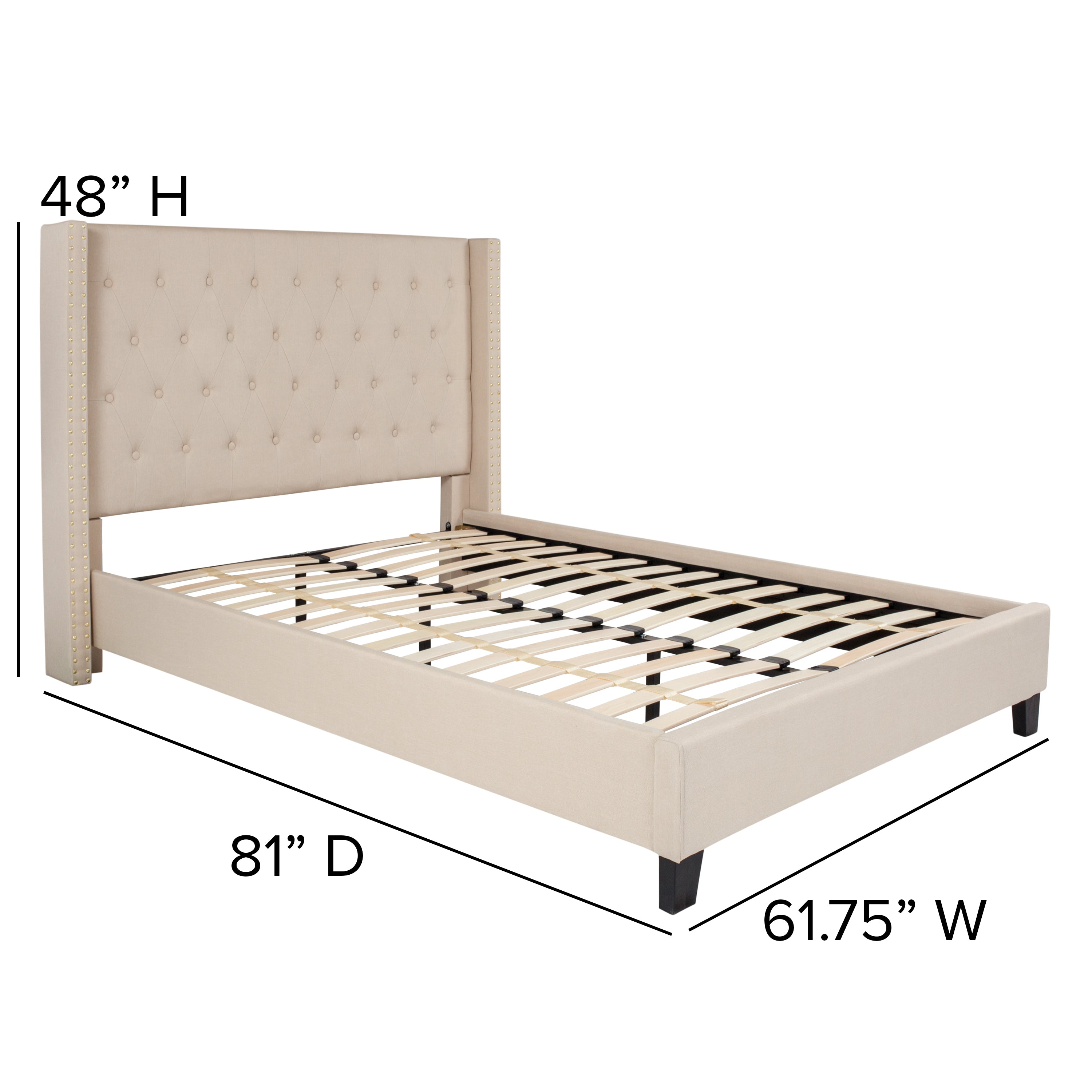 Riverdale Tufted Upholstered Platform Bed with Accent Nail Trimmed Extended Sides