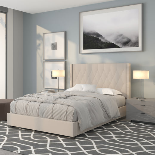 Riverdale Tufted Upholstered Platform Bed with Accent Nail Trimmed Extended Sides