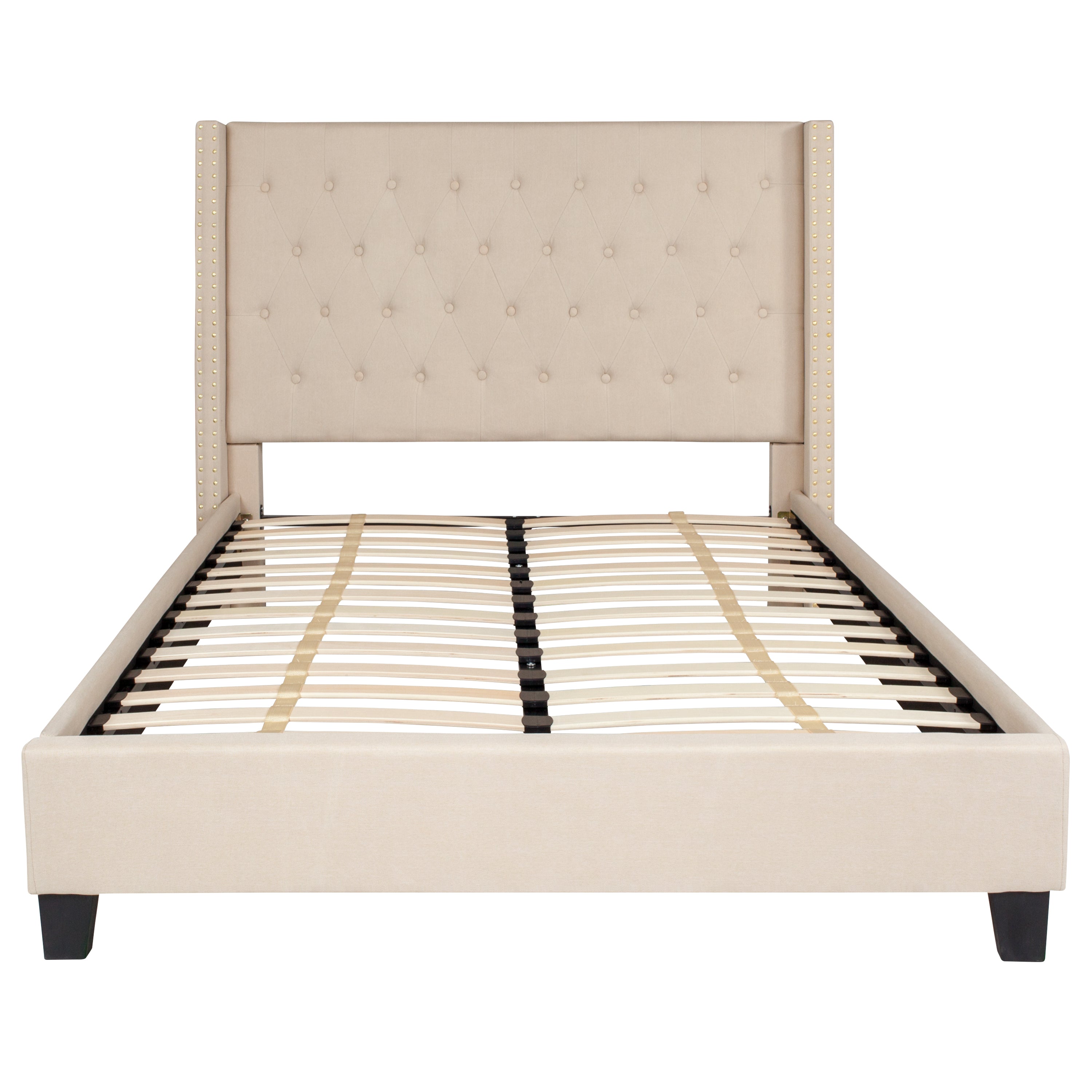 Riverdale Tufted Upholstered Platform Bed with Accent Nail Trimmed Extended Sides