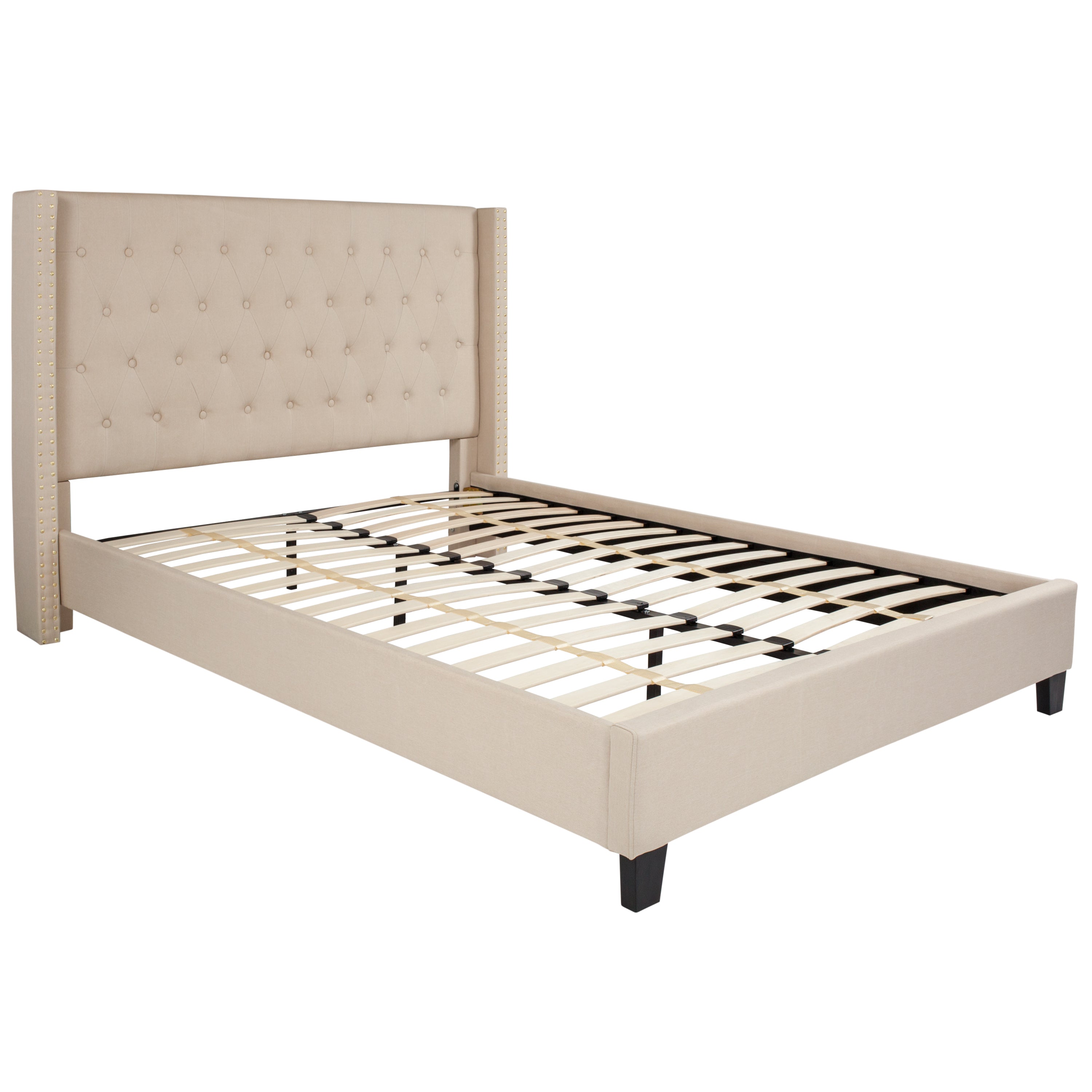 Riverdale Tufted Upholstered Platform Bed with Accent Nail Trimmed Extended Sides