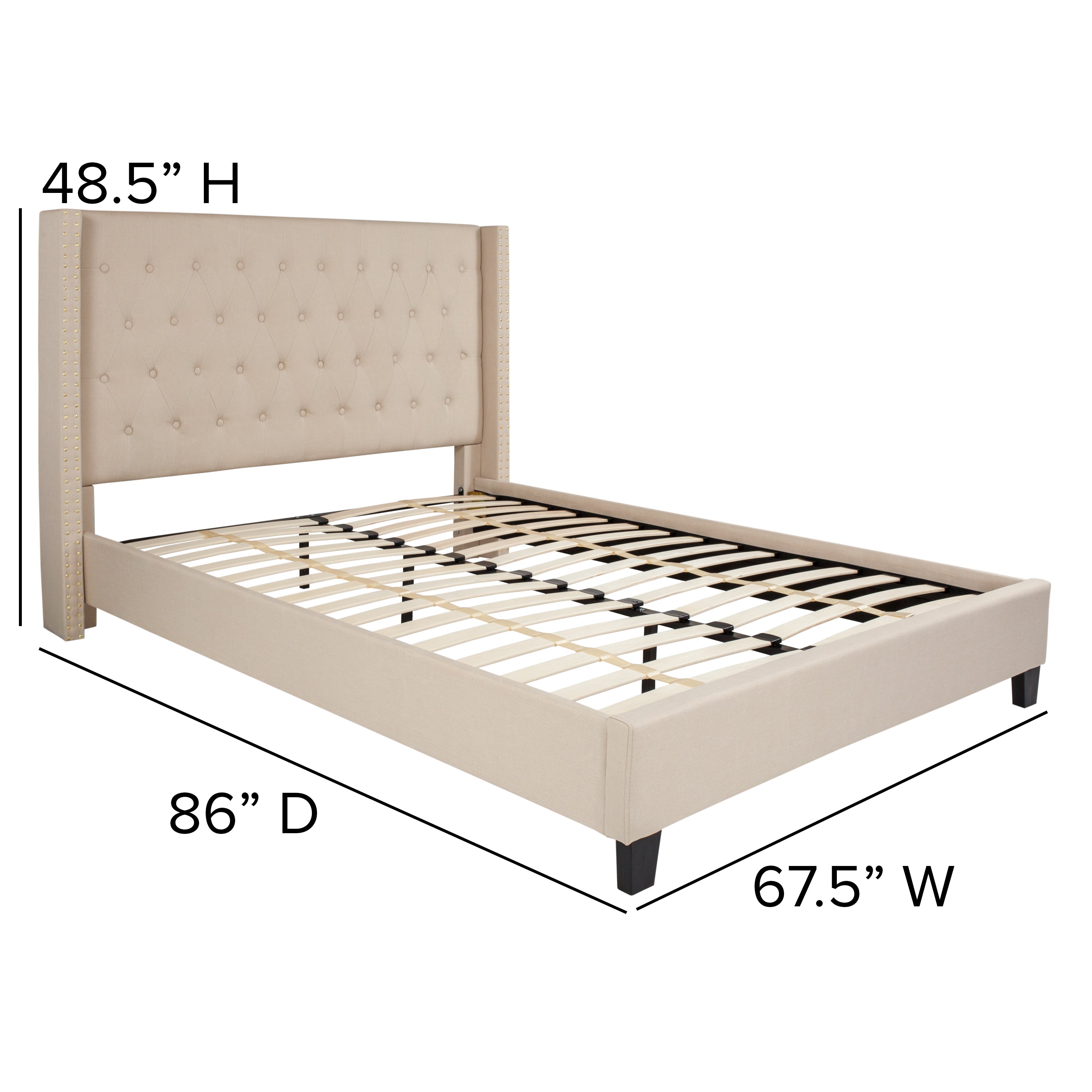 Riverdale Tufted Upholstered Platform Bed with Accent Nail Trimmed Extended Sides