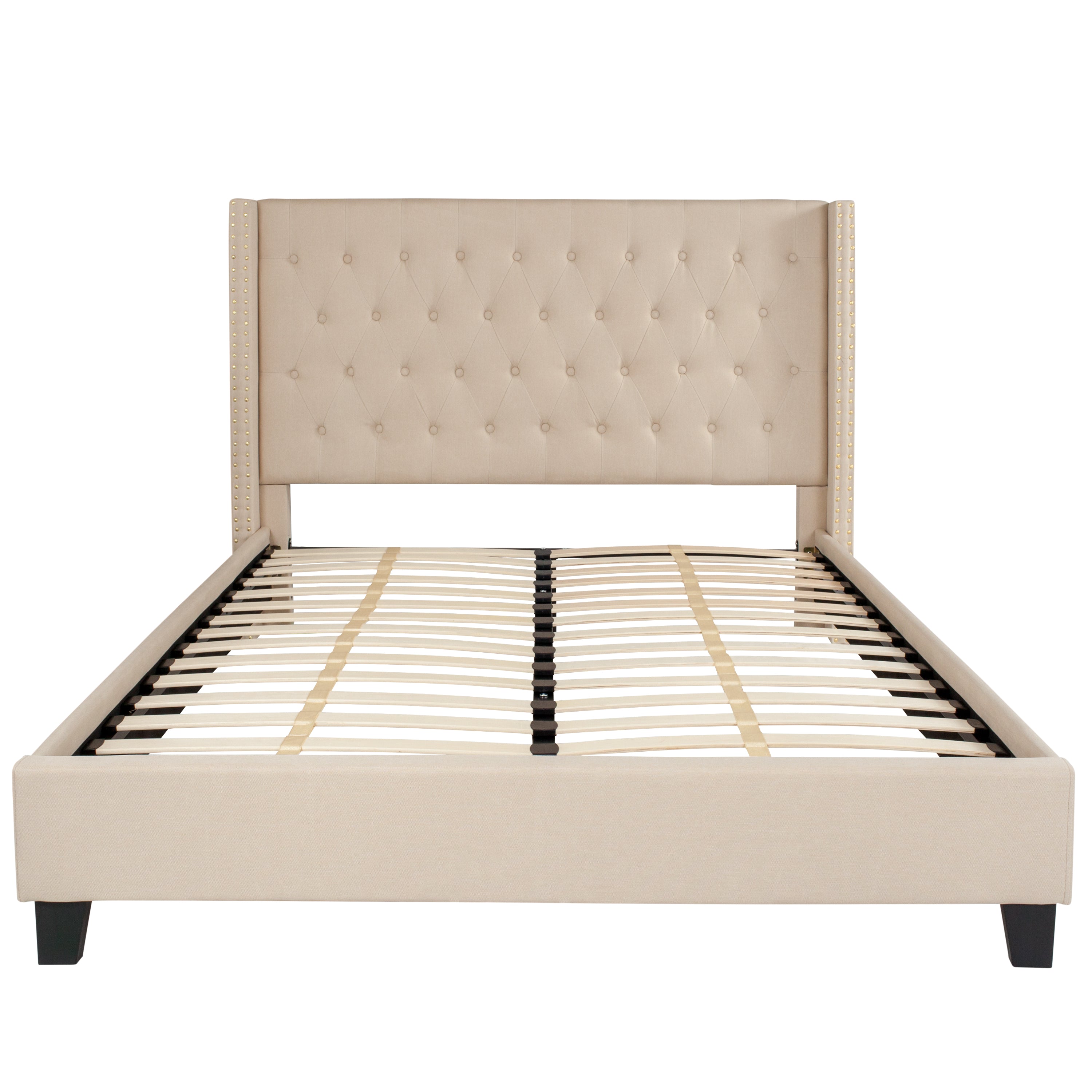 Riverdale Tufted Upholstered Platform Bed with Accent Nail Trimmed Extended Sides