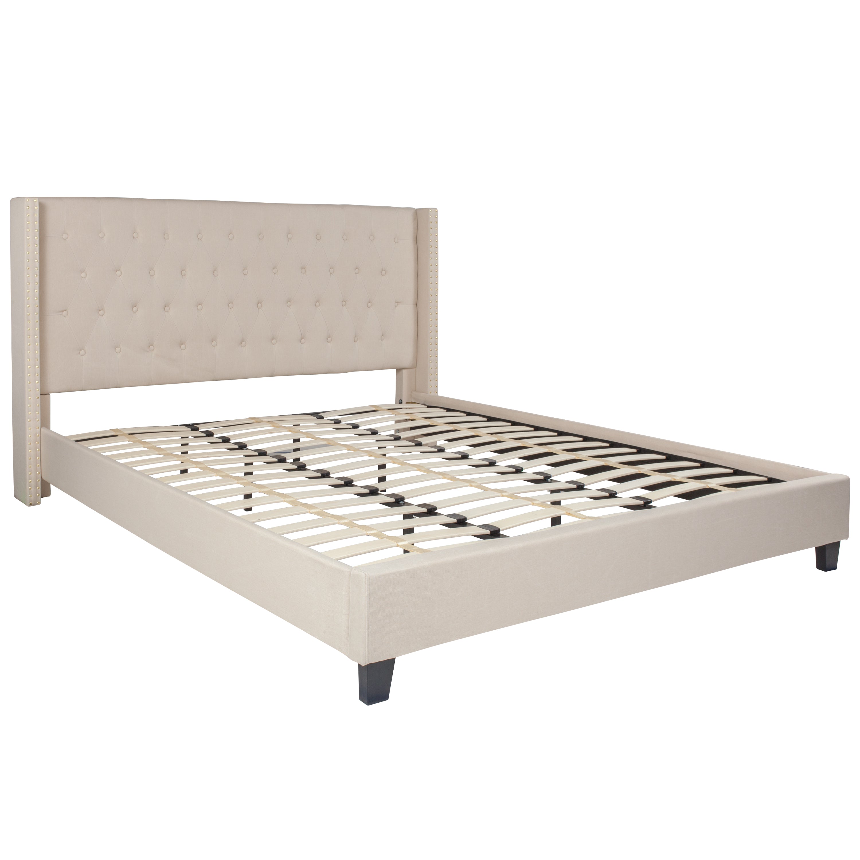 Riverdale Tufted Upholstered Platform Bed with Accent Nail Trimmed Extended Sides
