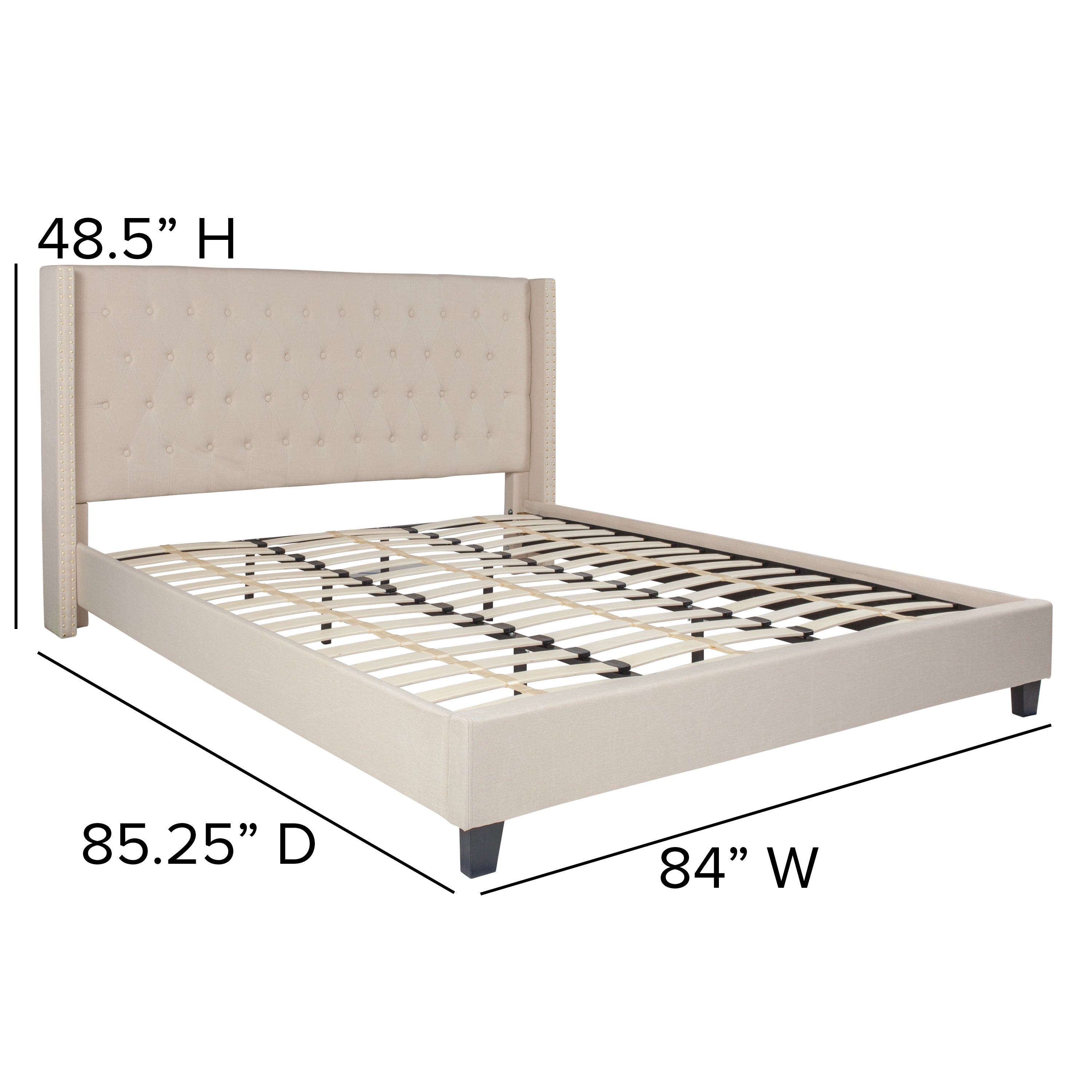 Riverdale Tufted Upholstered Platform Bed with Accent Nail Trimmed Extended Sides