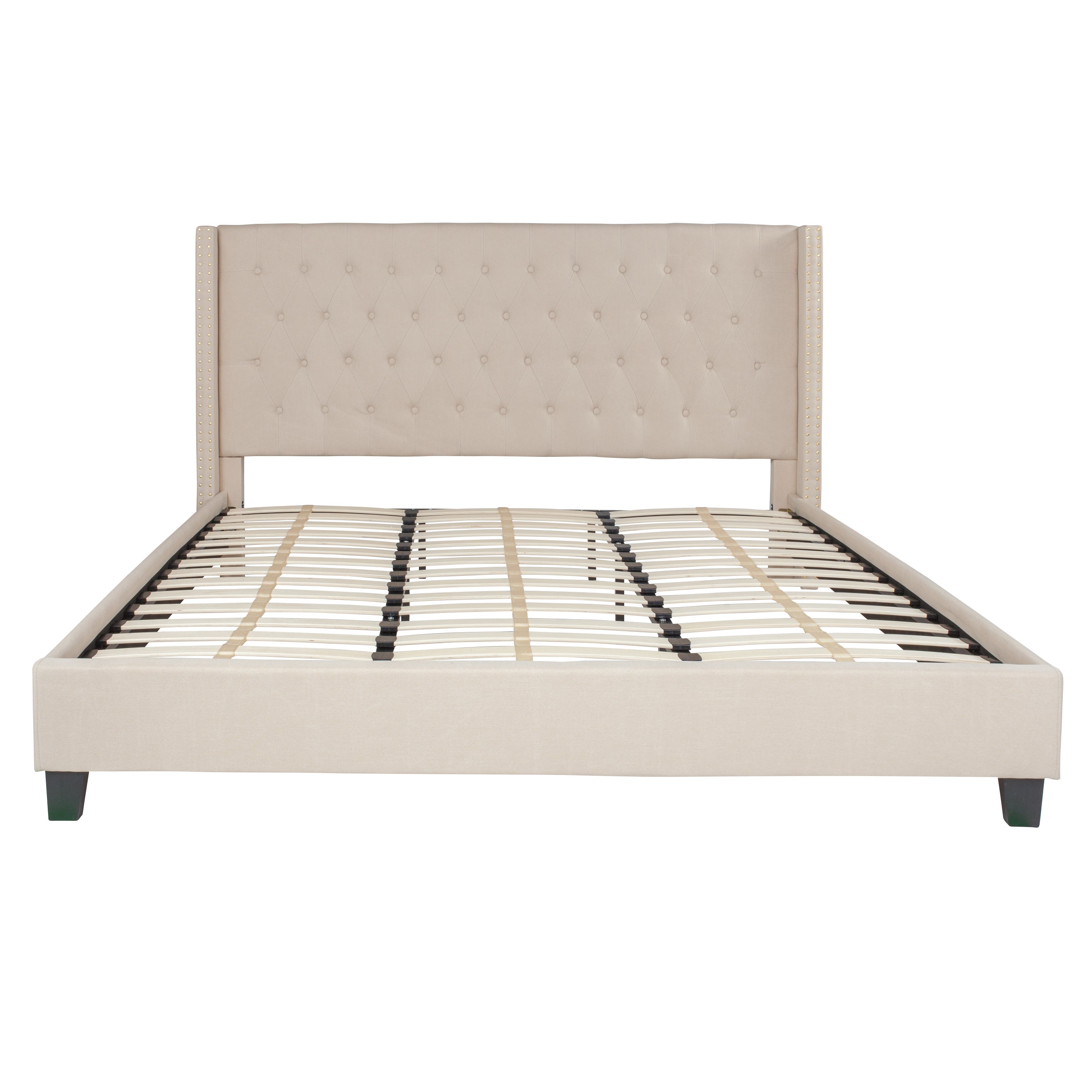 Riverdale Tufted Upholstered Platform Bed with Accent Nail Trimmed Extended Sides