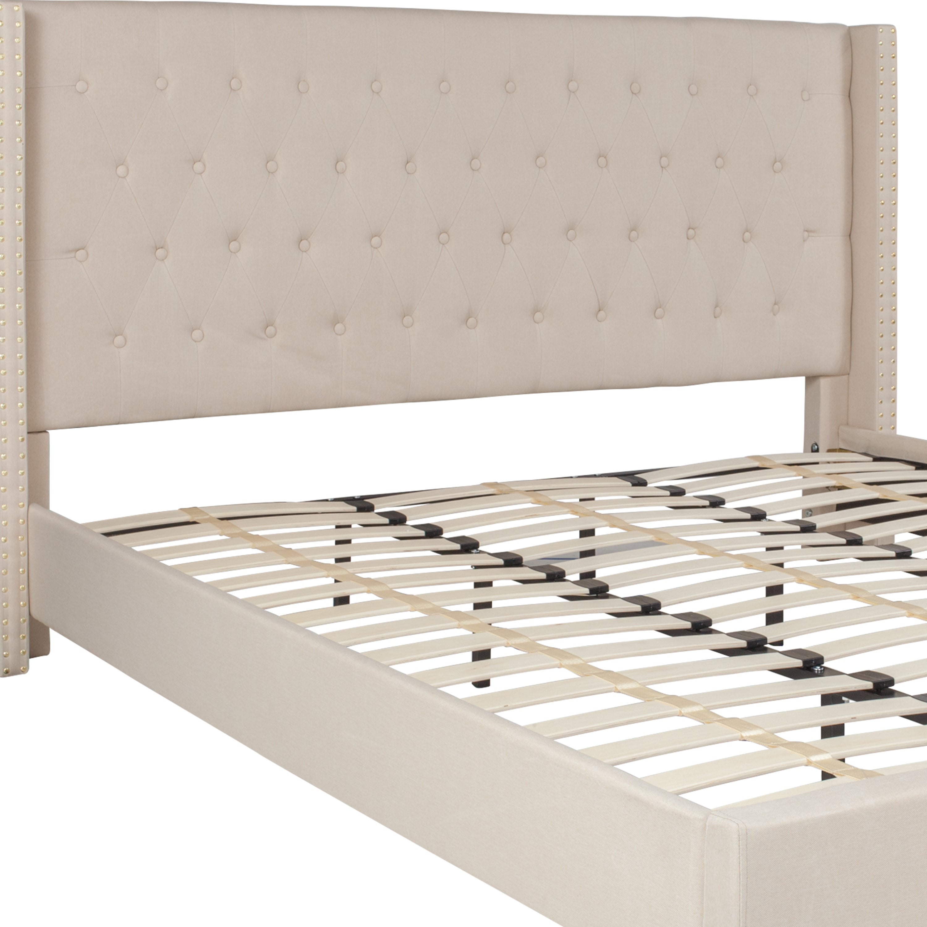 Riverdale Tufted Upholstered Platform Bed with Accent Nail Trimmed Extended Sides