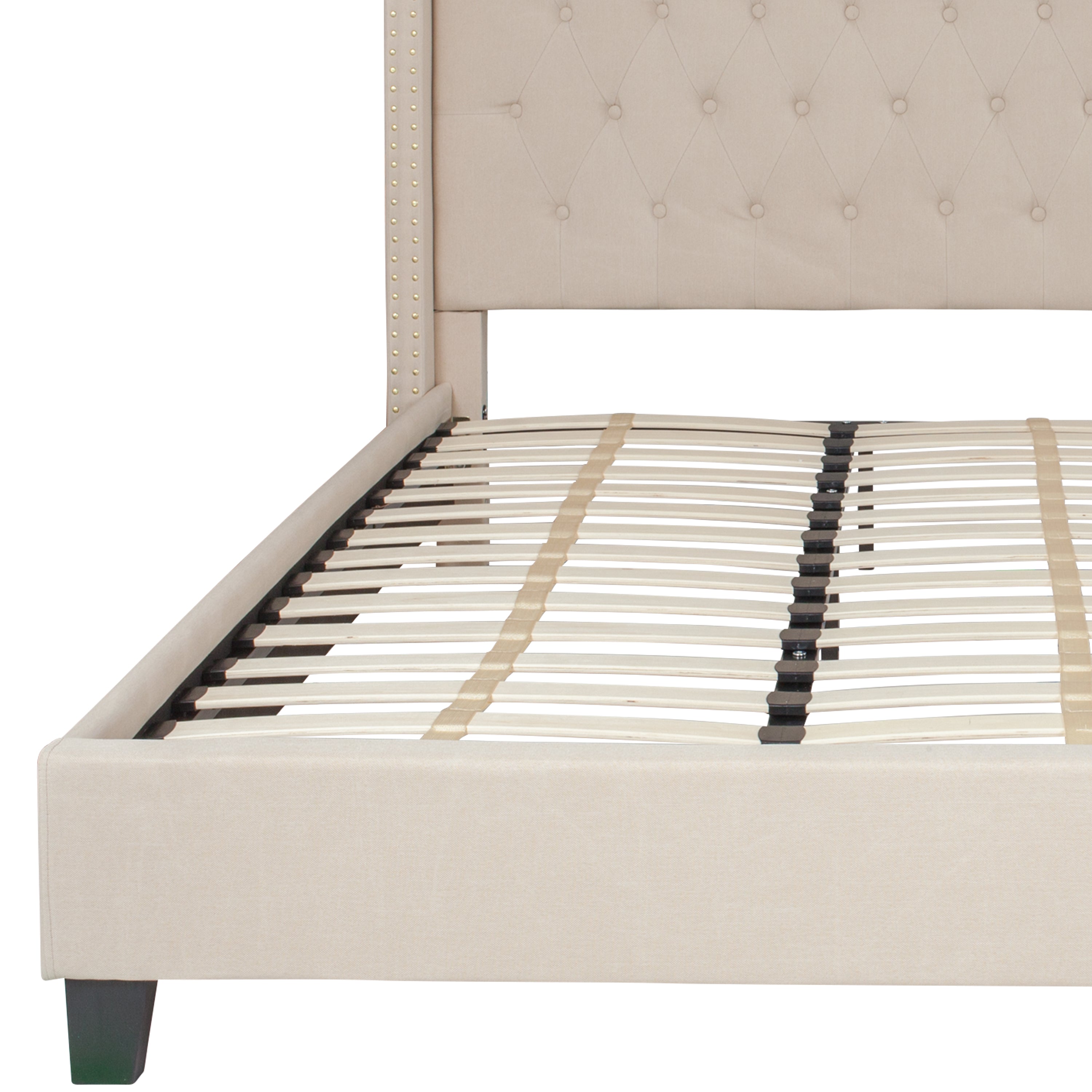 Riverdale Tufted Upholstered Platform Bed with Accent Nail Trimmed Extended Sides