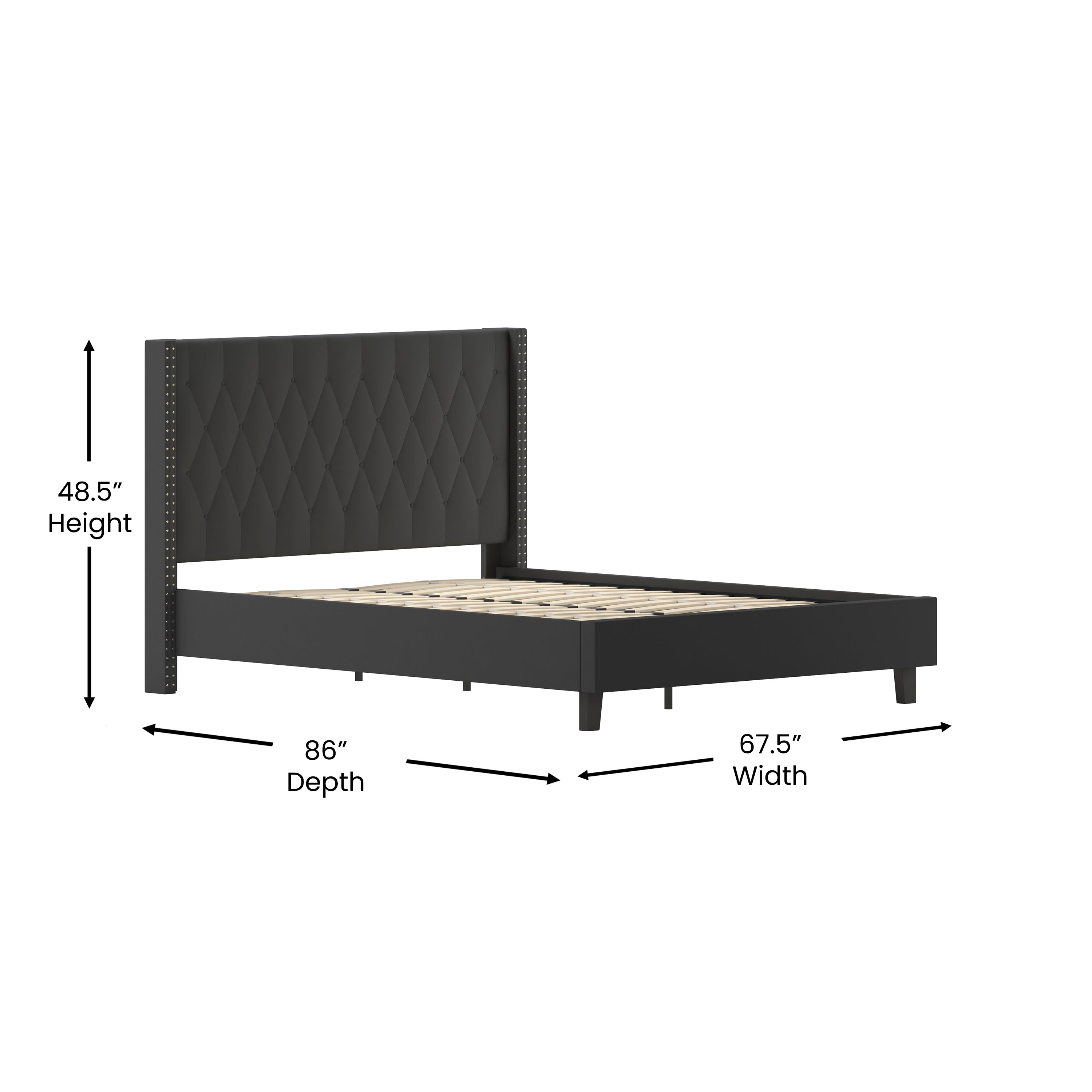 Riverdale Tufted Upholstered Platform Bed with Accent Nail Trimmed Extended Sides-Bed-Flash Furniture-Wall2Wall Furnishings