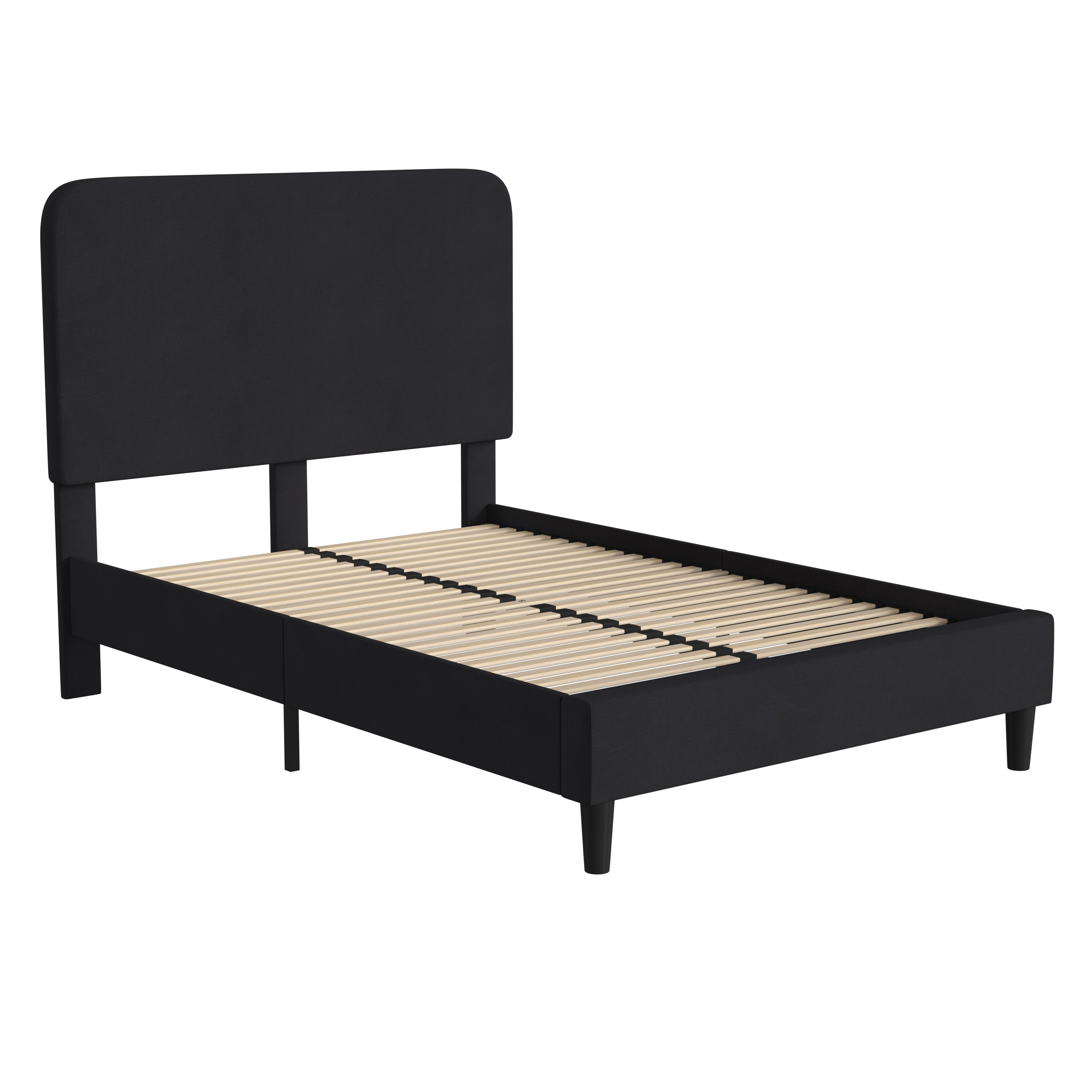 Addison Upholstered Platform Bed - Headboard with Rounded Edges - No Box Spring or Foundation Needed