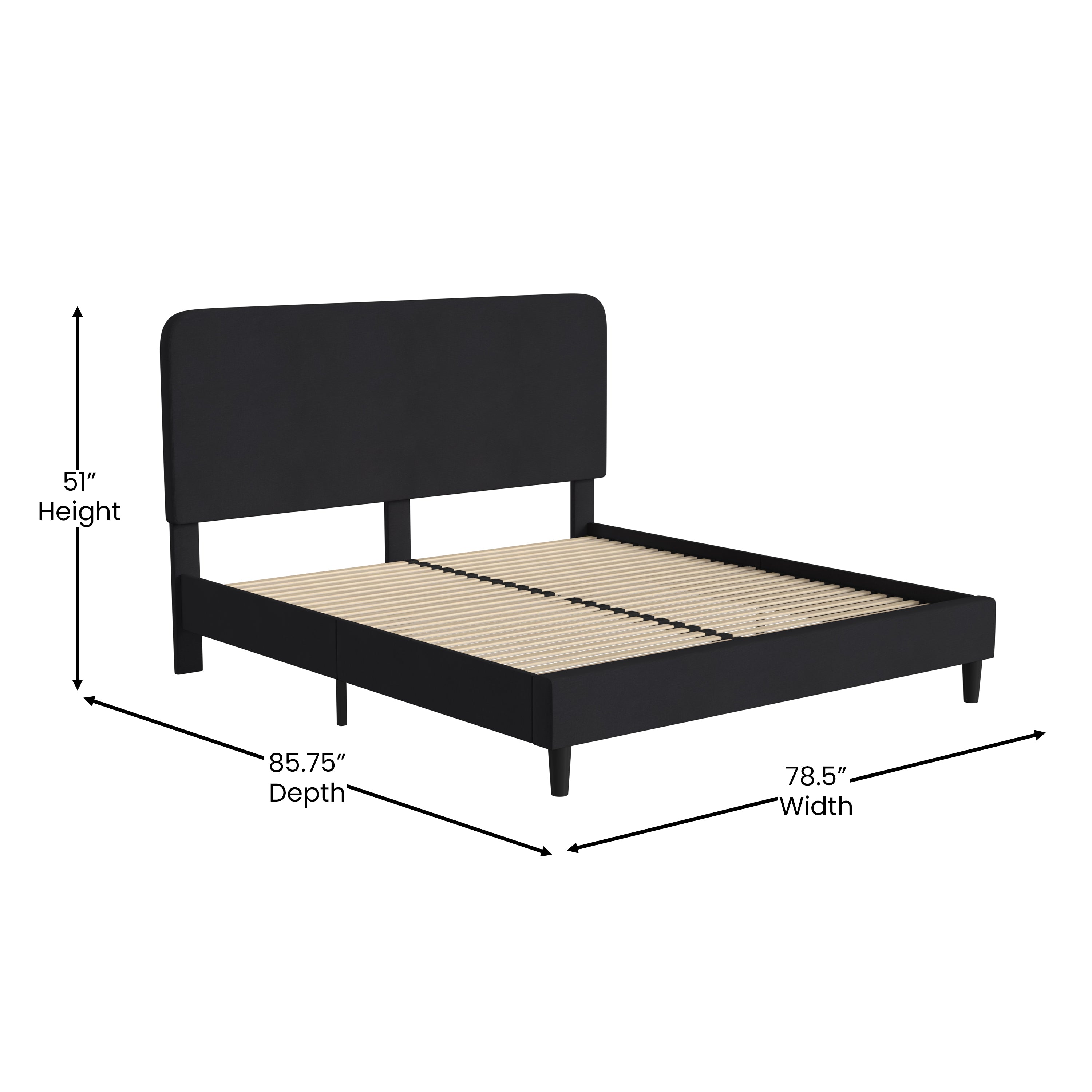 Addison Upholstered Platform Bed - Headboard with Rounded Edges - No Box Spring or Foundation Needed