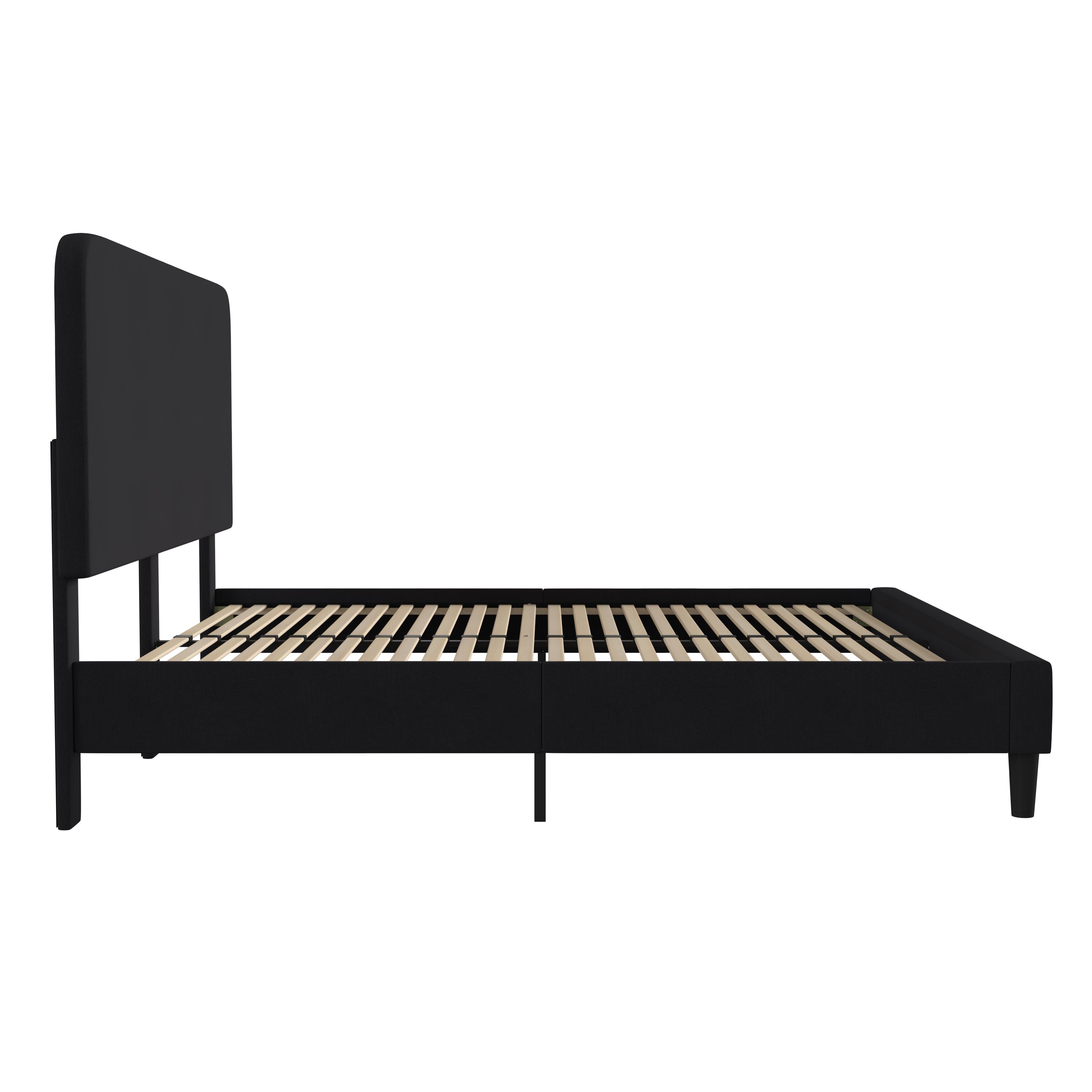 Addison Upholstered Platform Bed - Headboard with Rounded Edges - No Box Spring or Foundation Needed