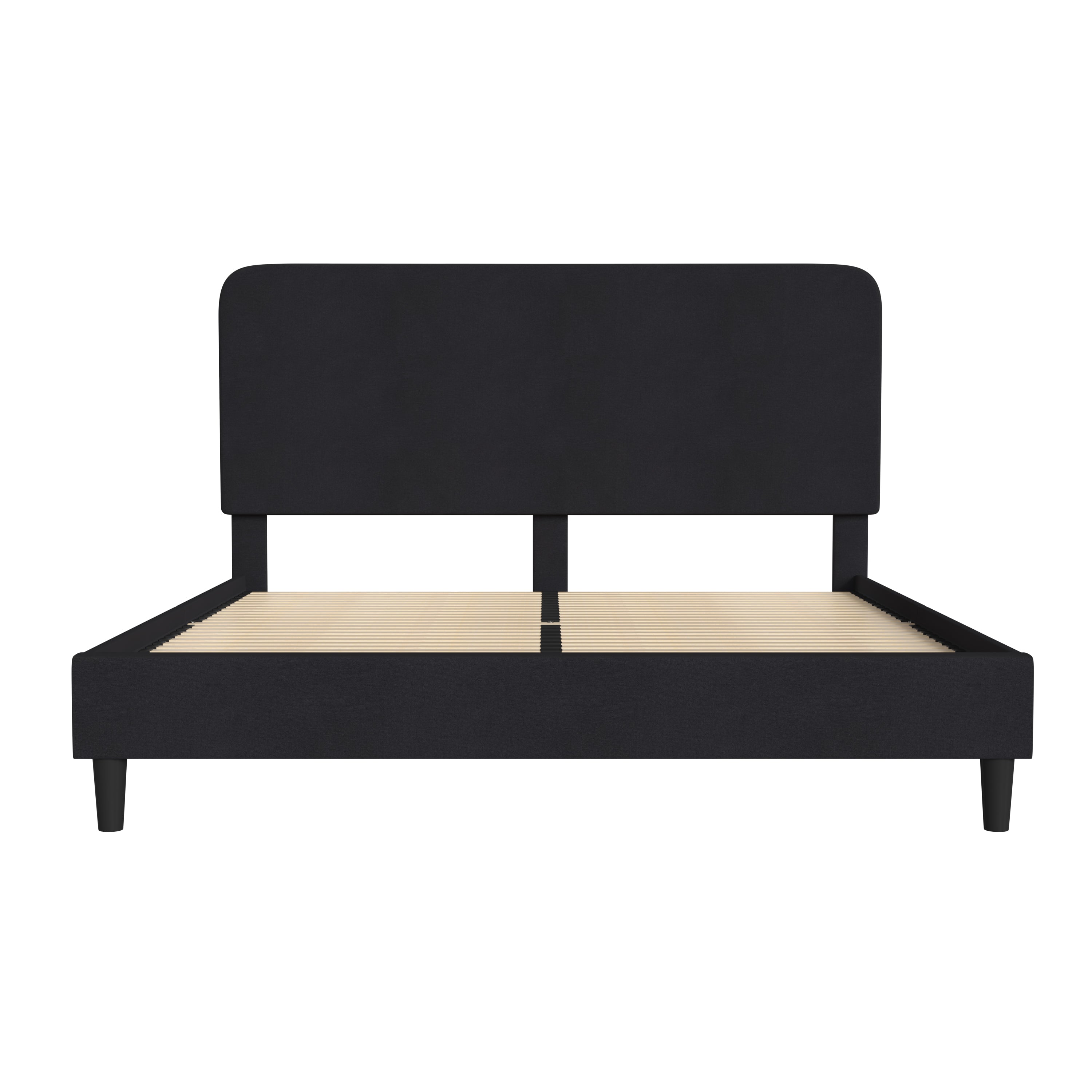 Addison Upholstered Platform Bed - Headboard with Rounded Edges - No Box Spring or Foundation Needed