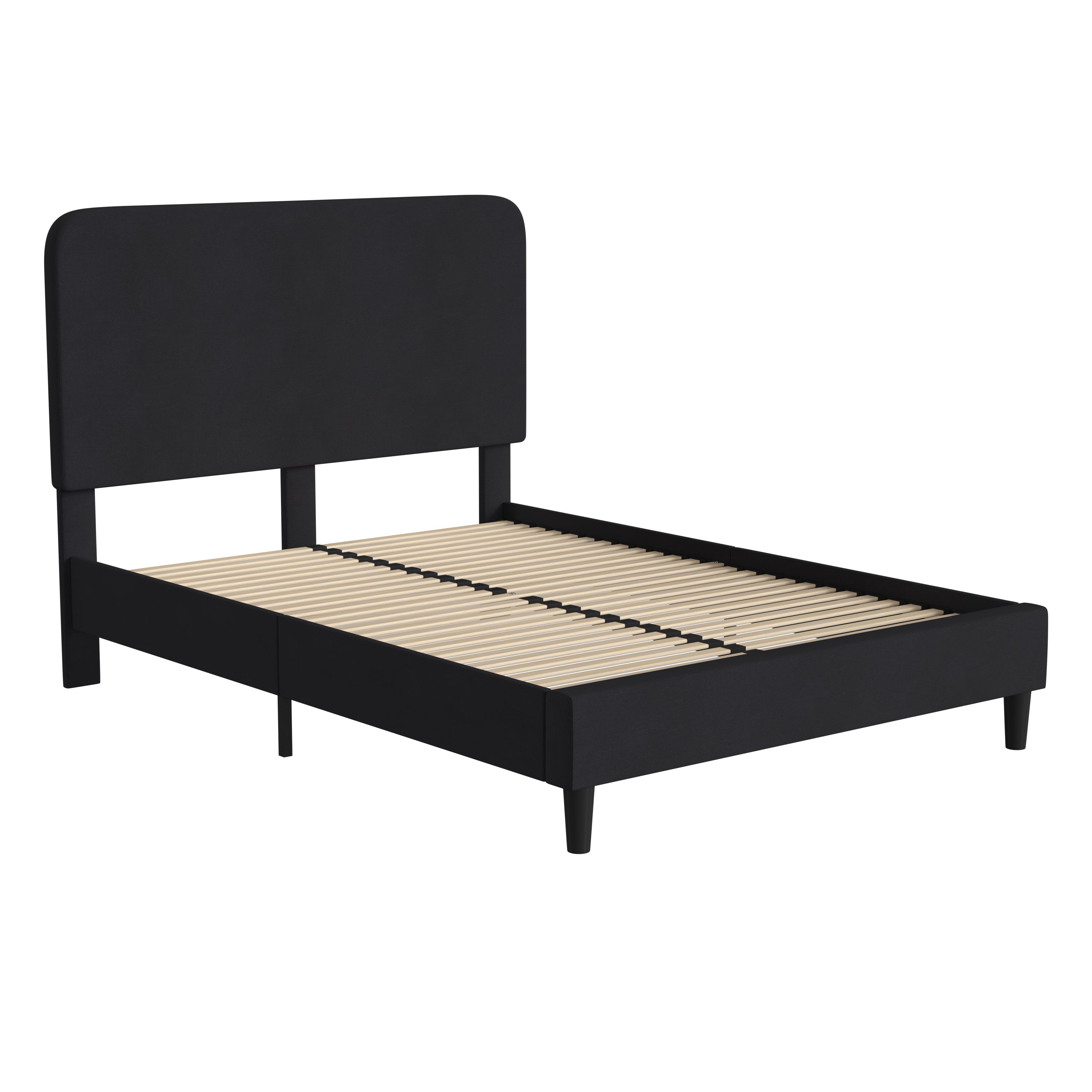 Addison Upholstered Platform Bed - Headboard with Rounded Edges - No Box Spring or Foundation Needed