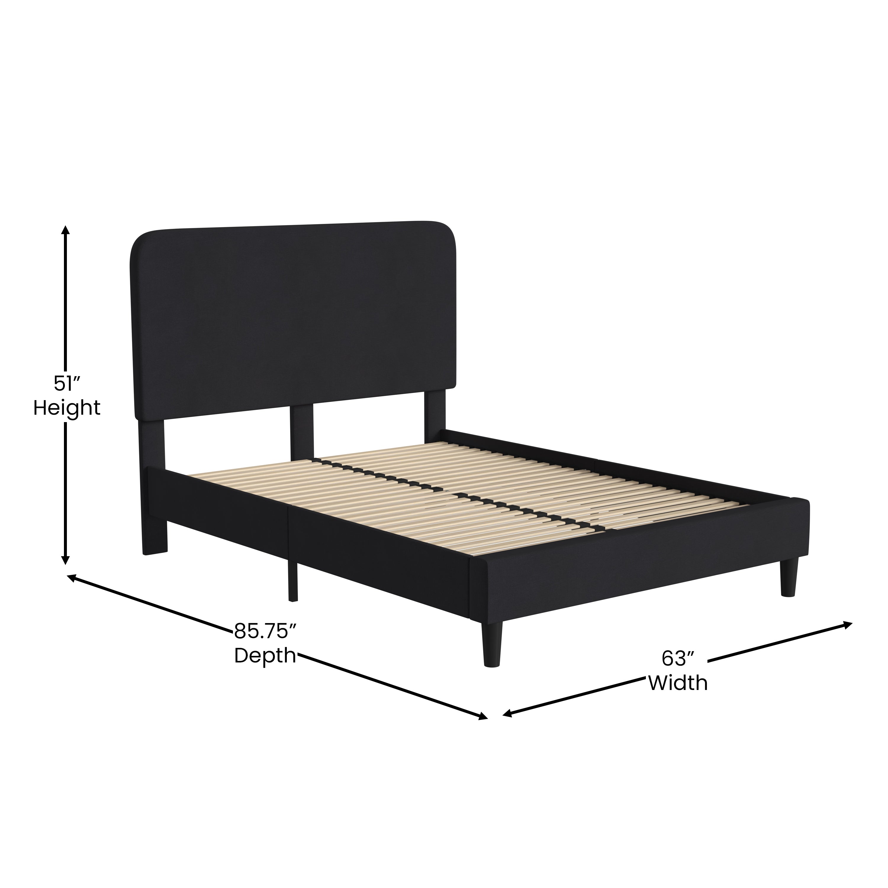 Addison Upholstered Platform Bed - Headboard with Rounded Edges - No Box Spring or Foundation Needed