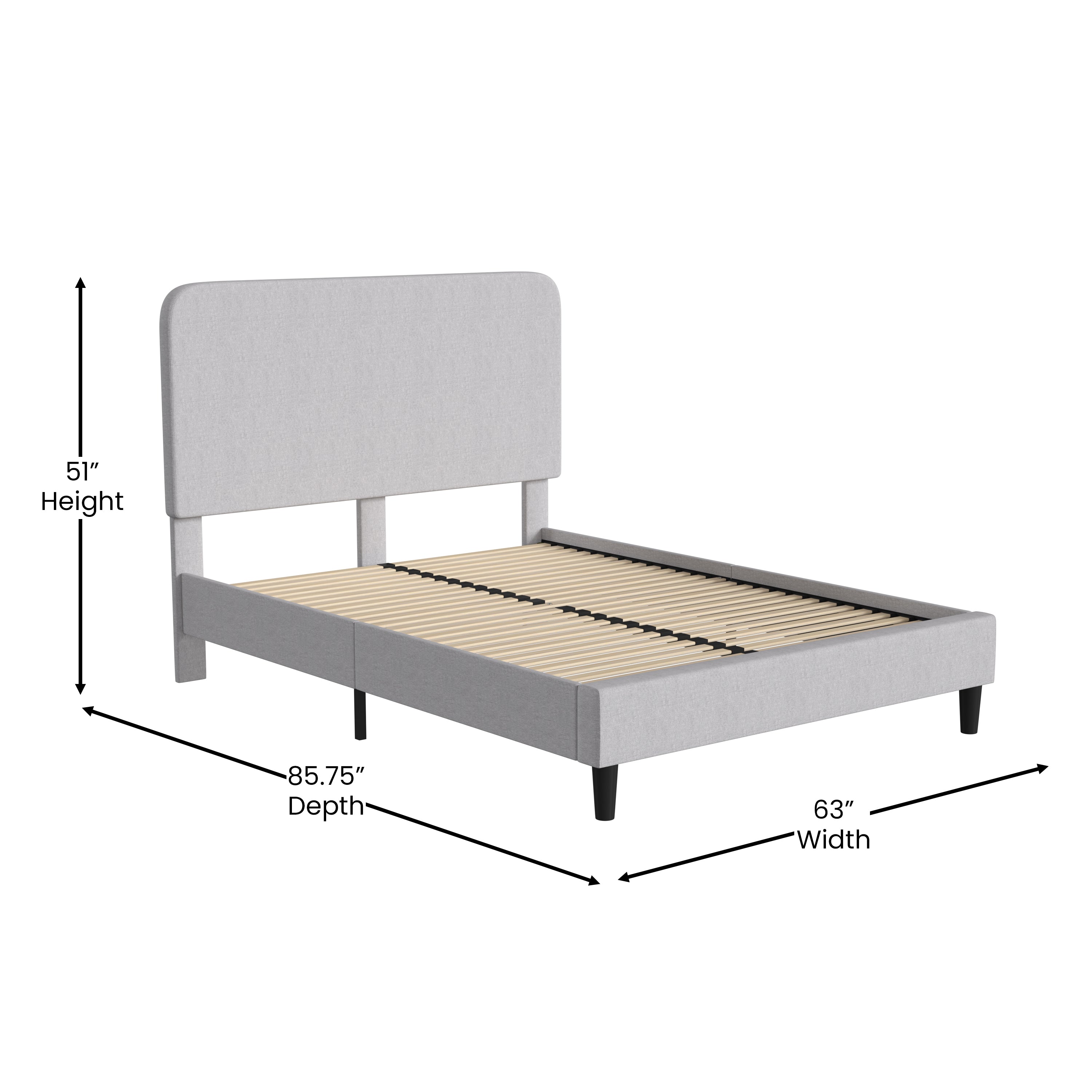 Addison Upholstered Platform Bed - Headboard with Rounded Edges - No Box Spring or Foundation Needed