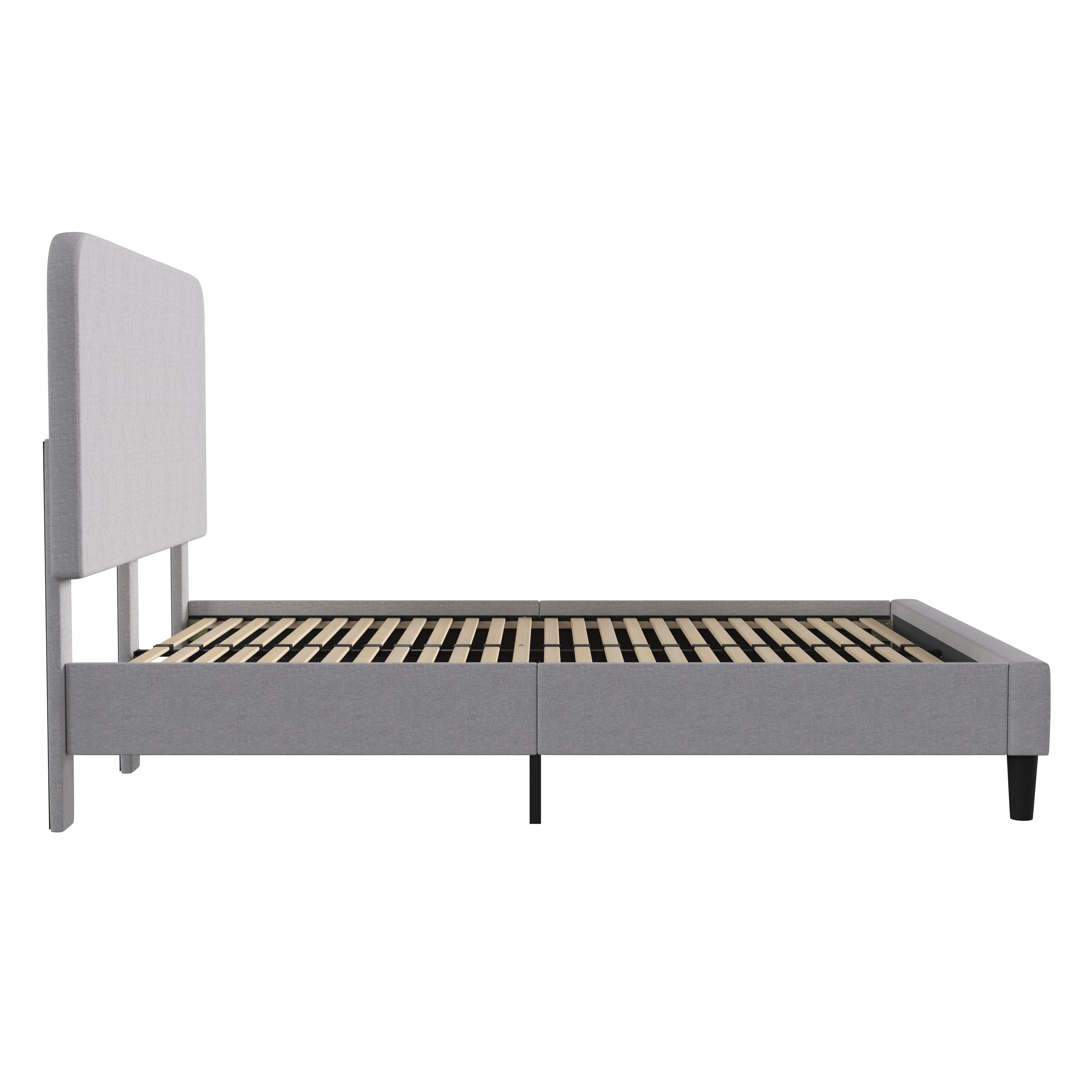Addison Upholstered Platform Bed - Headboard with Rounded Edges - No Box Spring or Foundation Needed