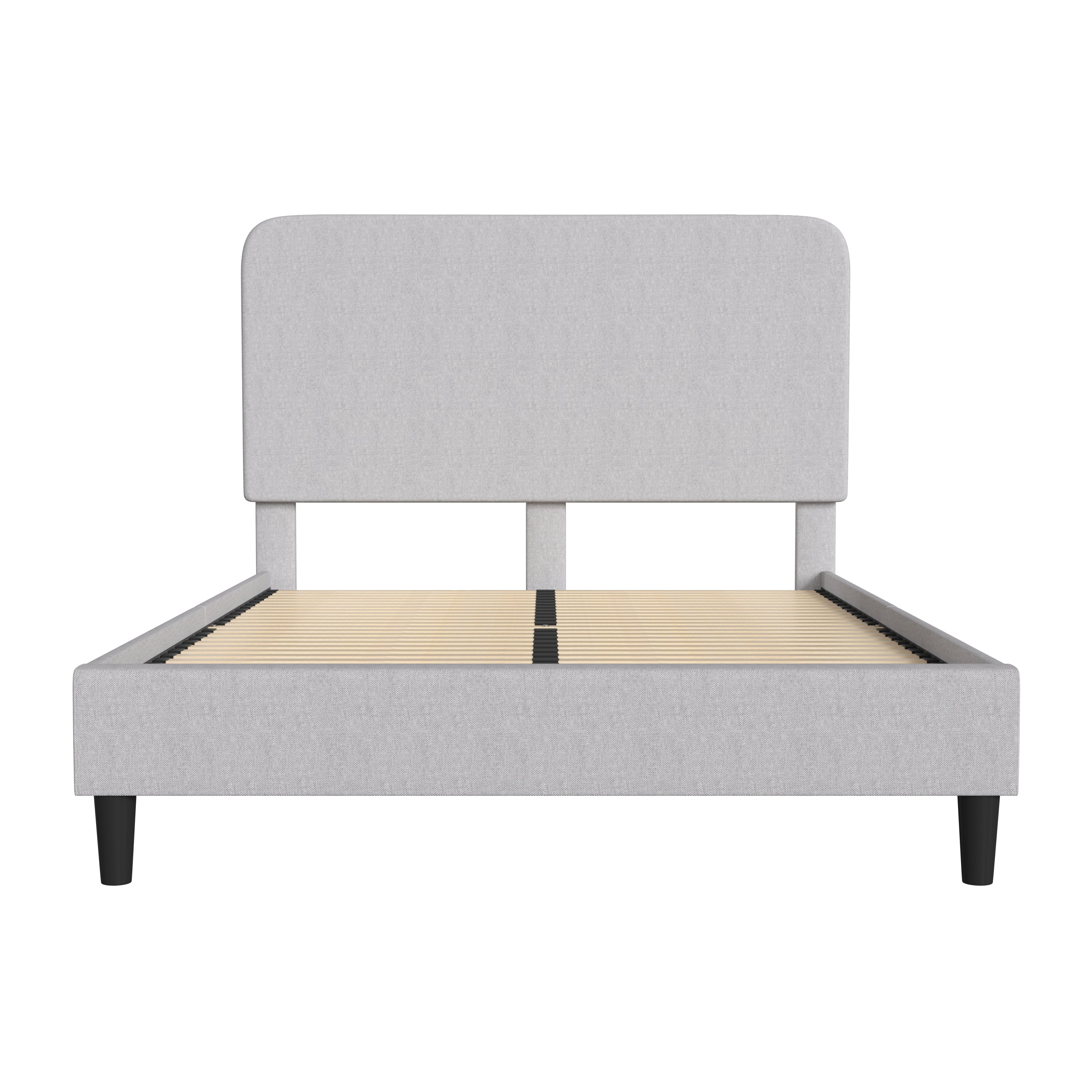 Addison Upholstered Platform Bed - Headboard with Rounded Edges - No Box Spring or Foundation Needed