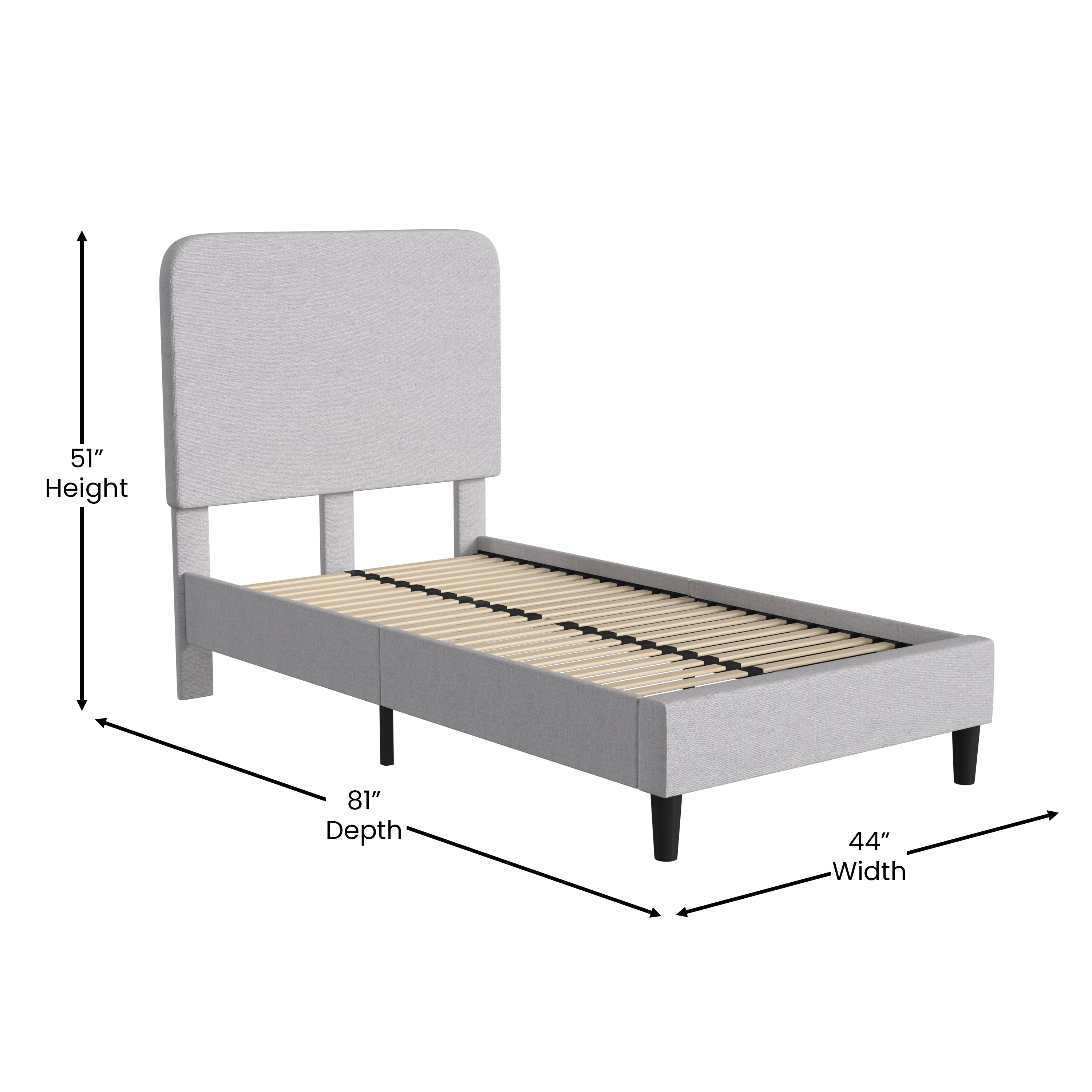 Addison Upholstered Platform Bed - Headboard with Rounded Edges - No Box Spring or Foundation Needed
