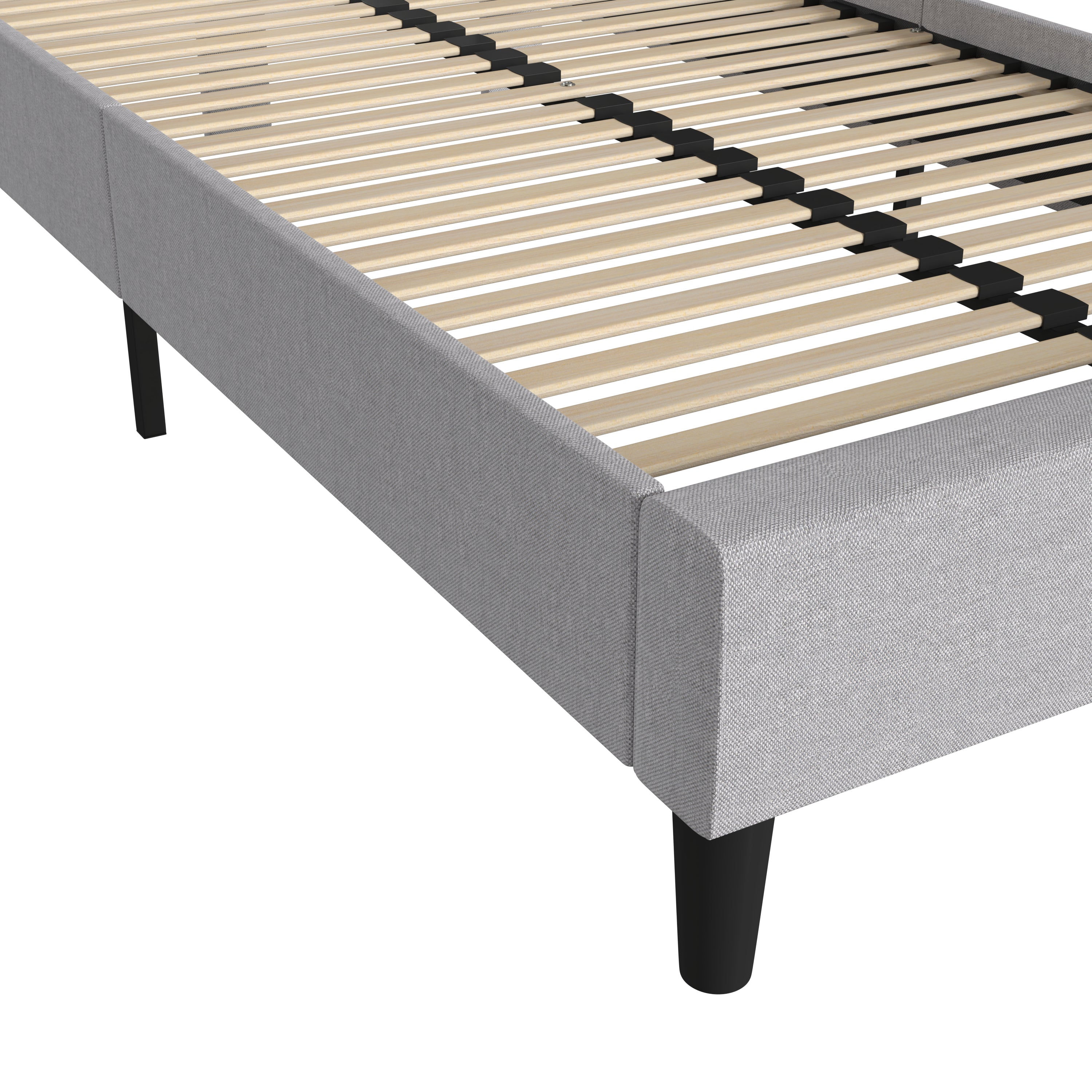 Addison Upholstered Platform Bed - Headboard with Rounded Edges - No Box Spring or Foundation Needed