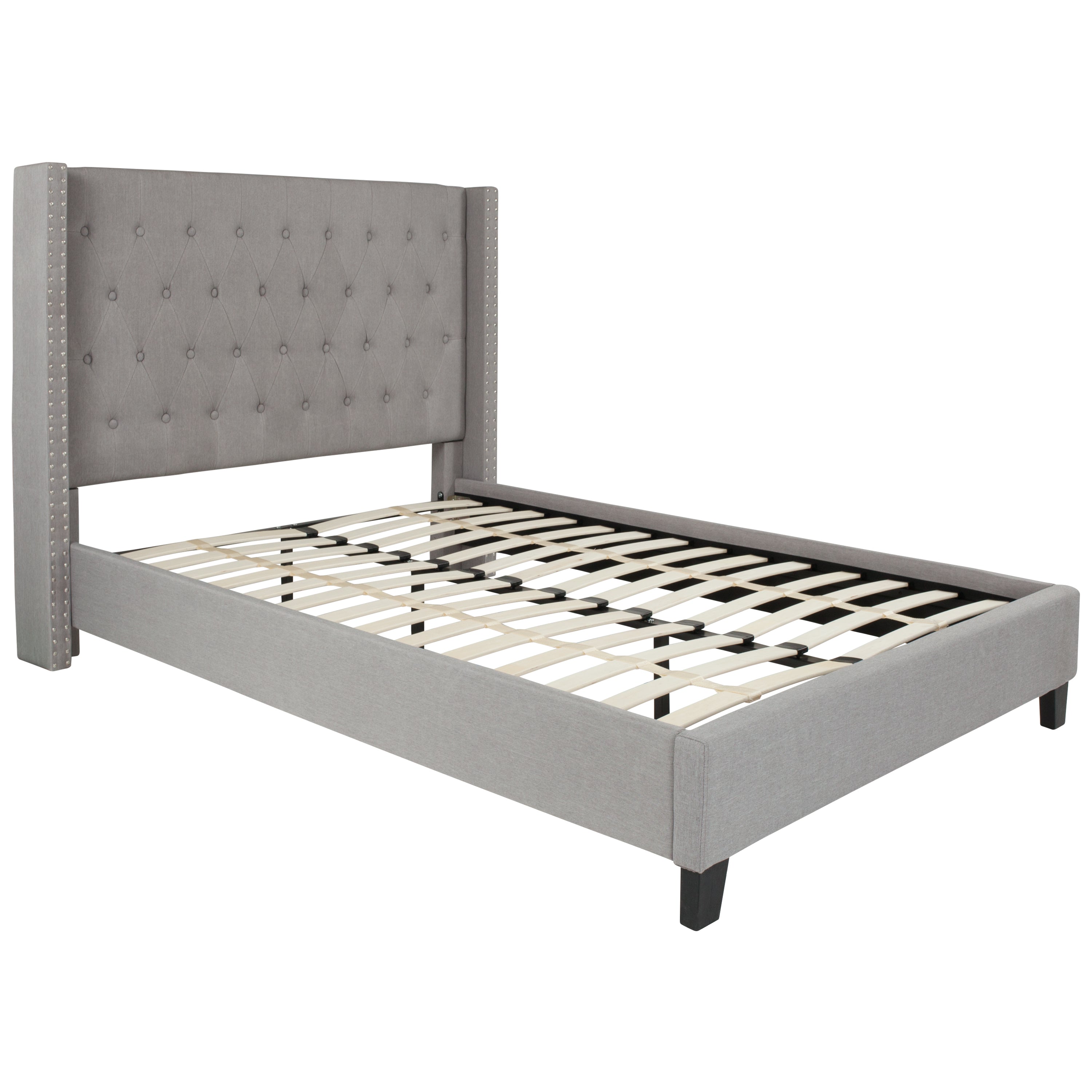 Riverdale Tufted Upholstered Platform Bed with Accent Nail Trimmed Extended Sides