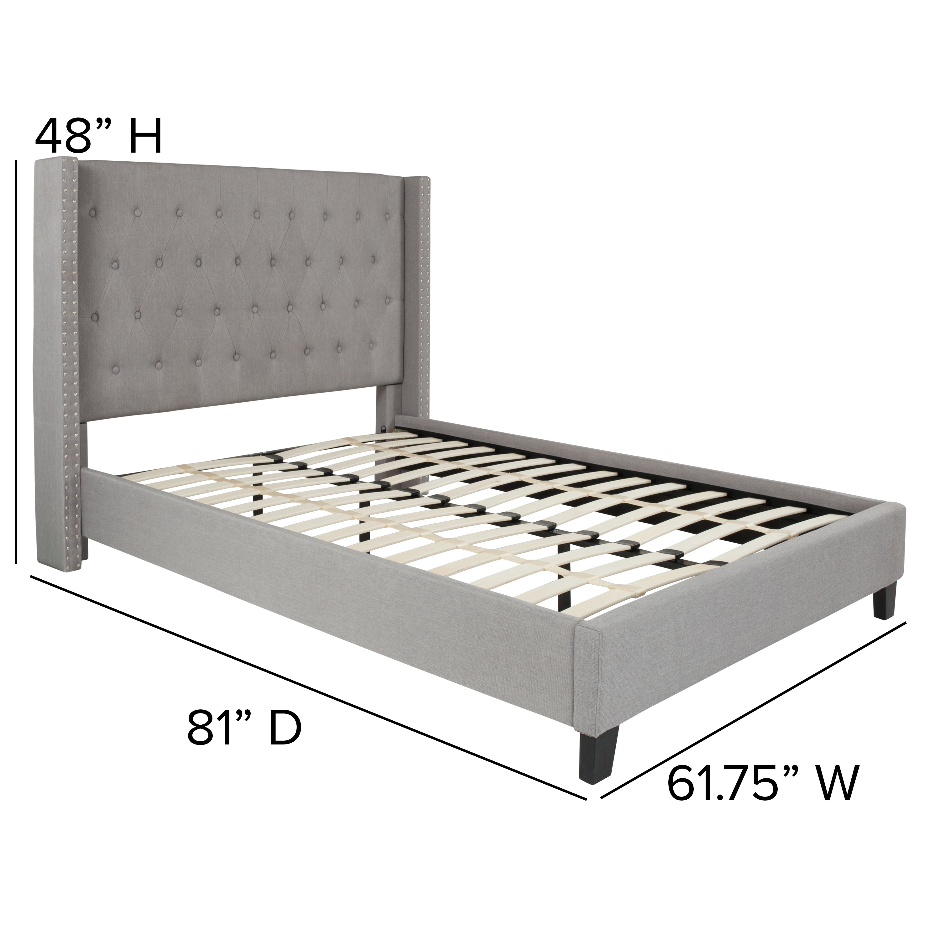 Riverdale Tufted Upholstered Platform Bed with Accent Nail Trimmed Extended Sides