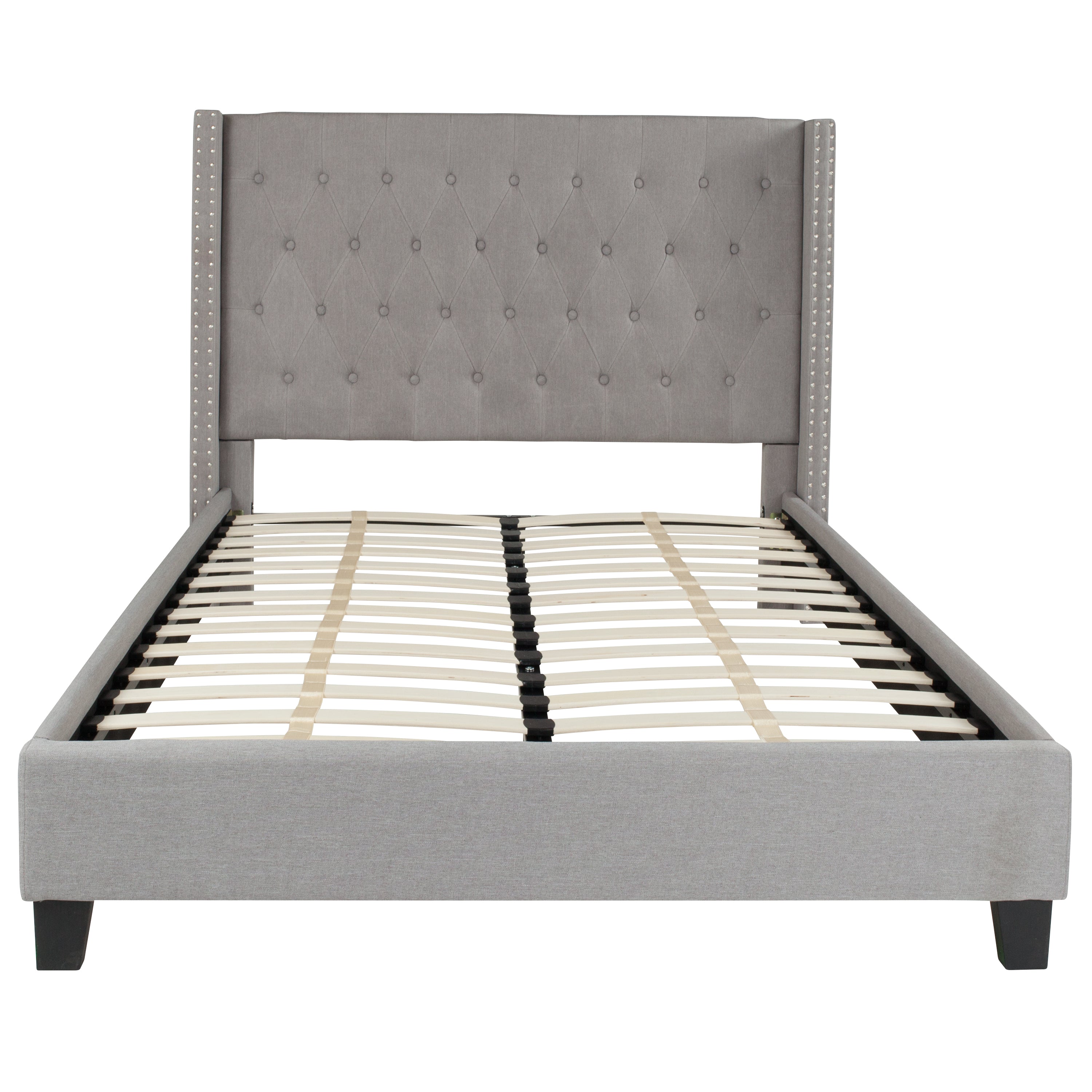 Riverdale Tufted Upholstered Platform Bed with Accent Nail Trimmed Extended Sides