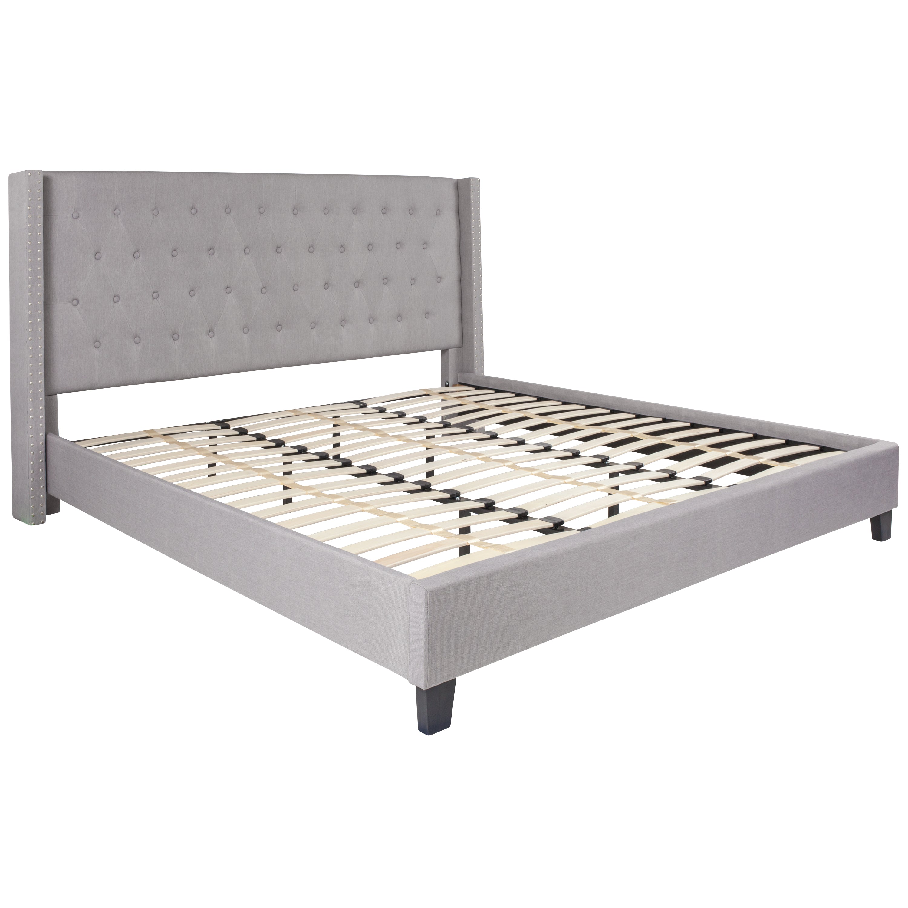 Riverdale Tufted Upholstered Platform Bed with Accent Nail Trimmed Extended Sides