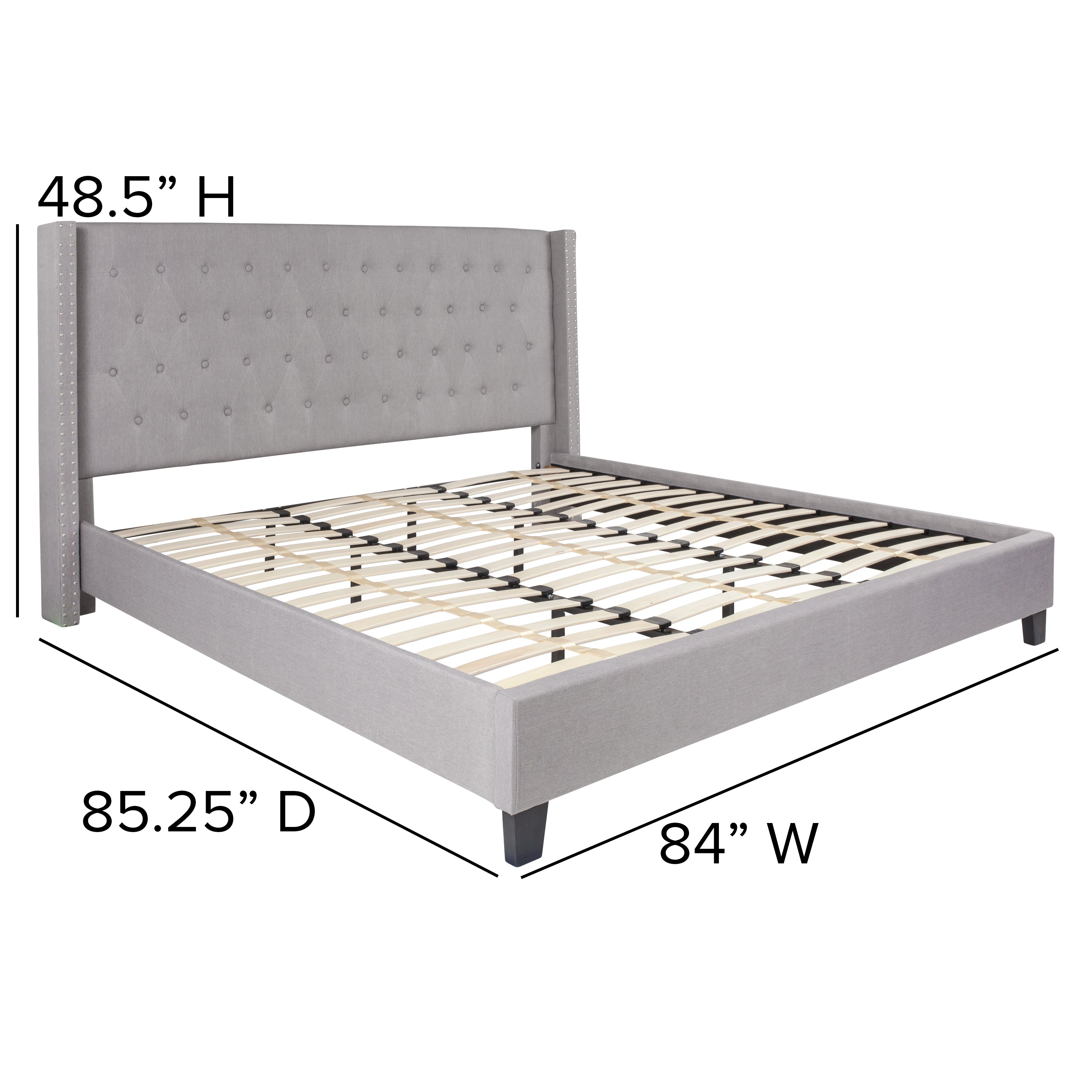 Riverdale Tufted Upholstered Platform Bed with Accent Nail Trimmed Extended Sides