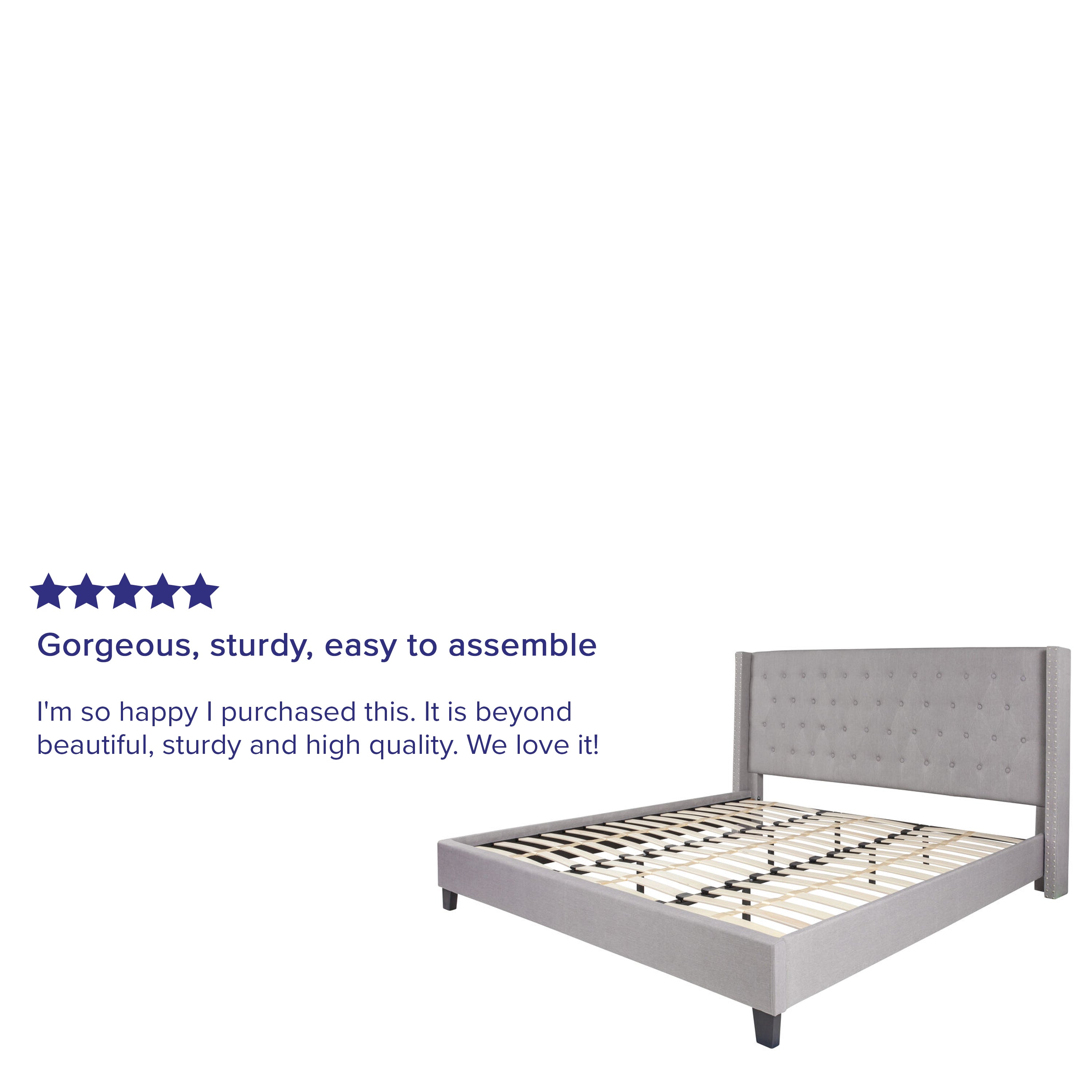 Riverdale Tufted Upholstered Platform Bed with Accent Nail Trimmed Extended Sides
