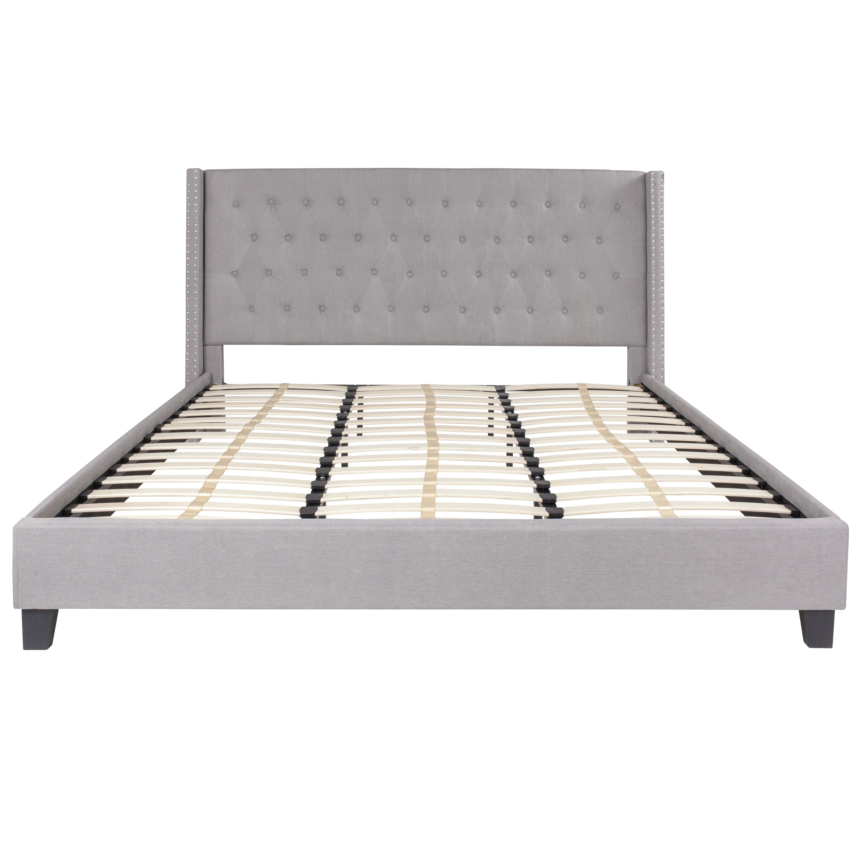 Riverdale Tufted Upholstered Platform Bed with Accent Nail Trimmed Extended Sides