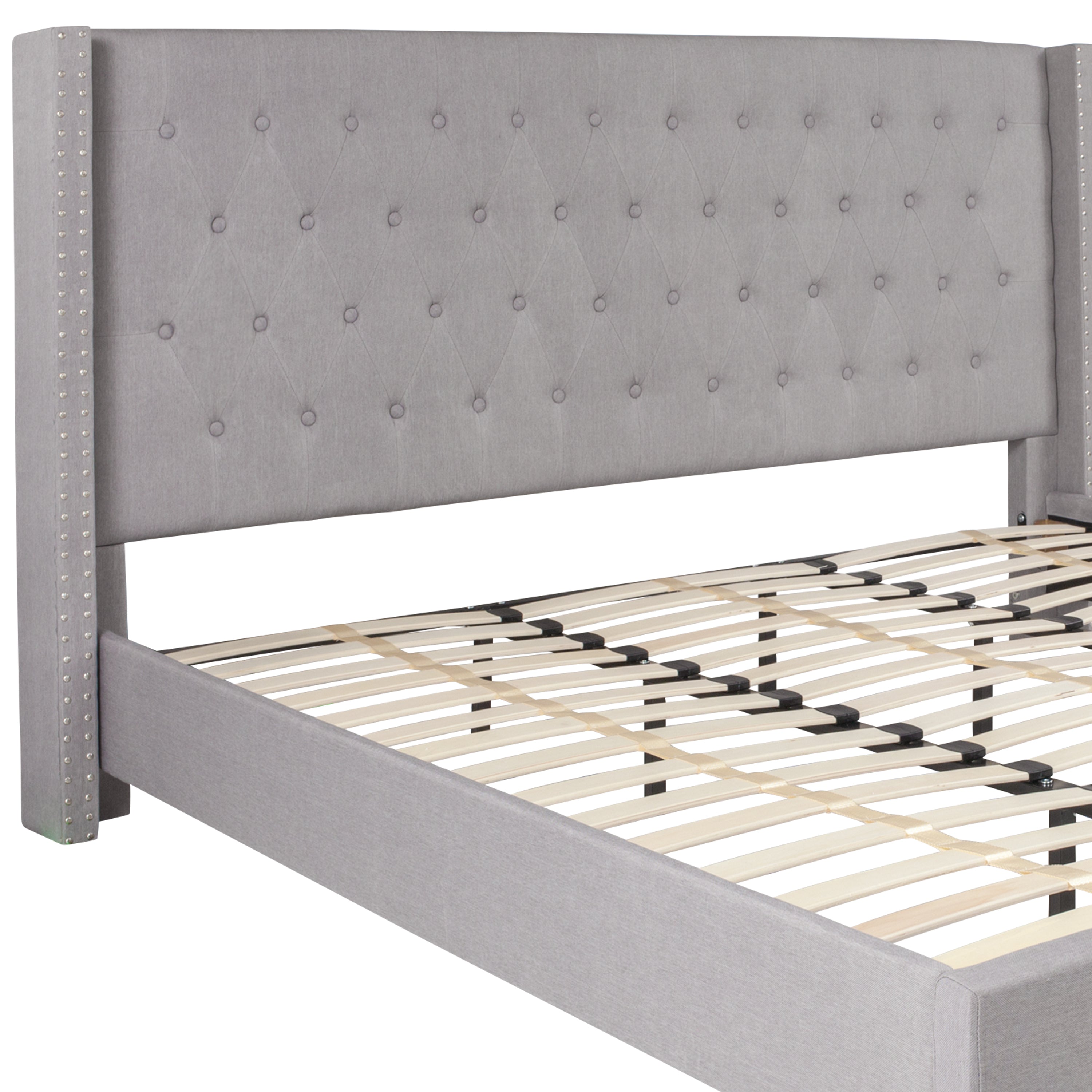 Riverdale Tufted Upholstered Platform Bed with Accent Nail Trimmed Extended Sides