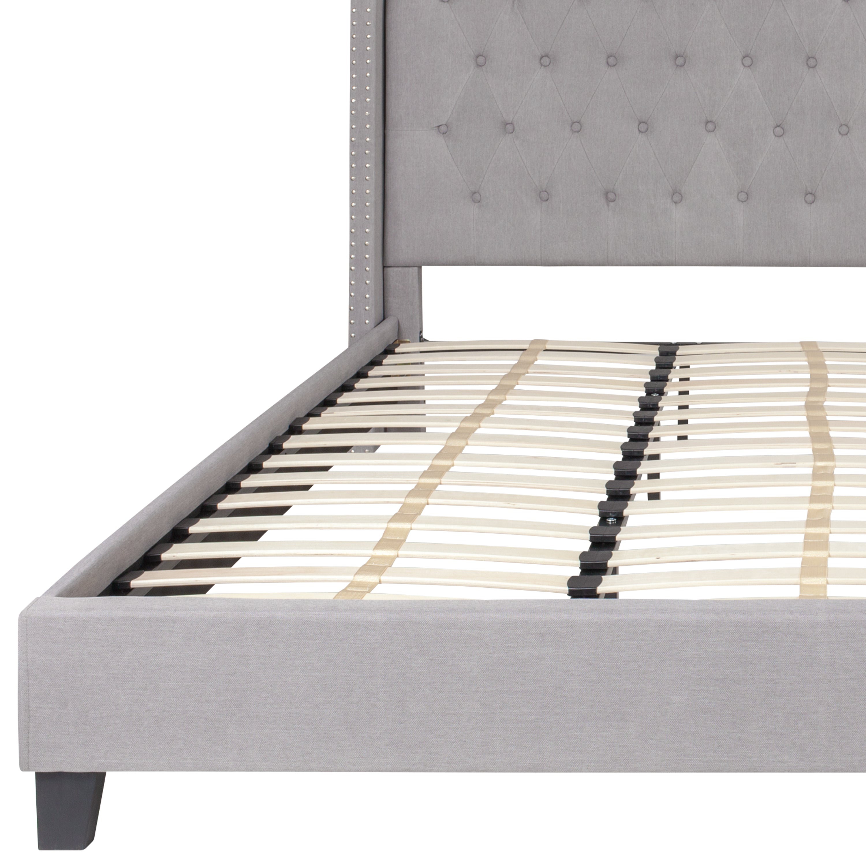 Riverdale Tufted Upholstered Platform Bed with Accent Nail Trimmed Extended Sides