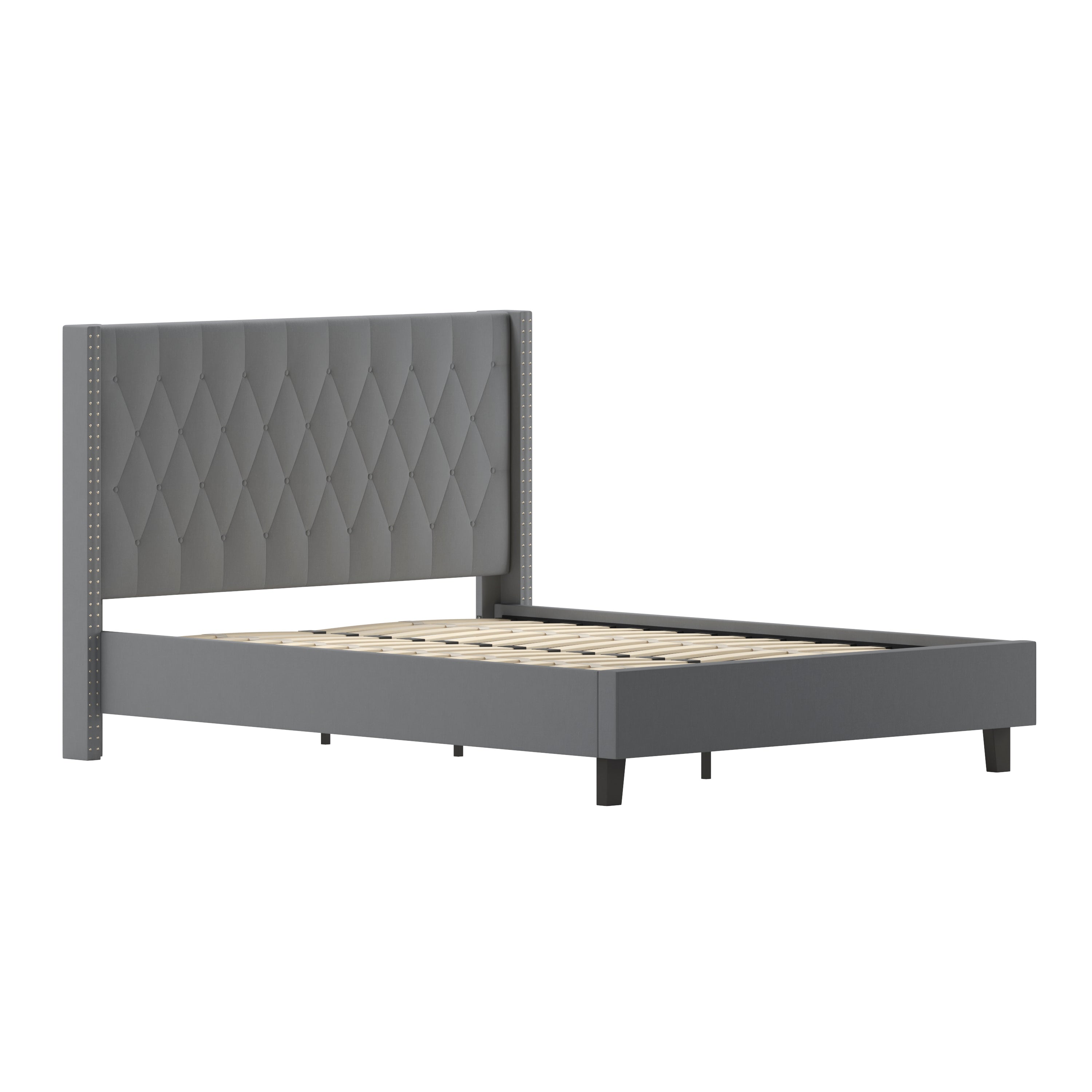 Riverdale Tufted Upholstered Platform Bed with Accent Nail Trimmed Extended Sides