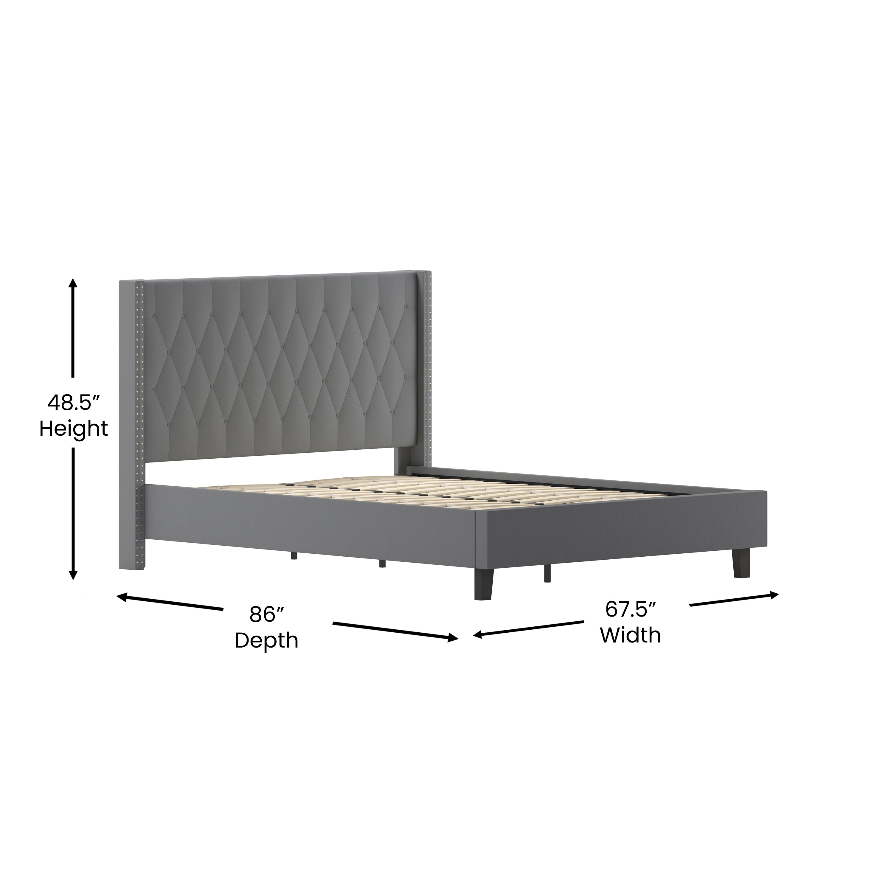Riverdale Tufted Upholstered Platform Bed with Accent Nail Trimmed Extended Sides