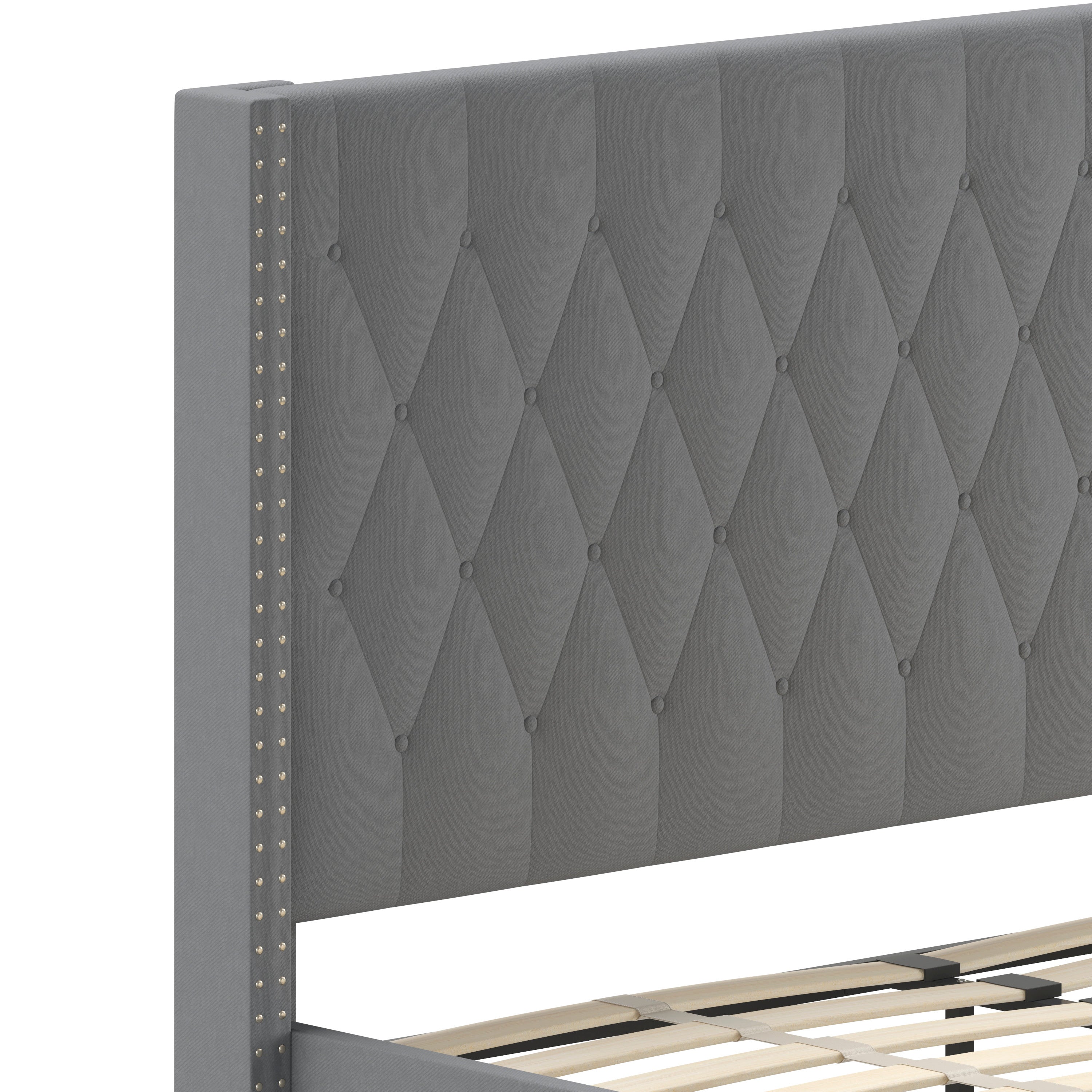 Riverdale Tufted Upholstered Platform Bed with Accent Nail Trimmed Extended Sides