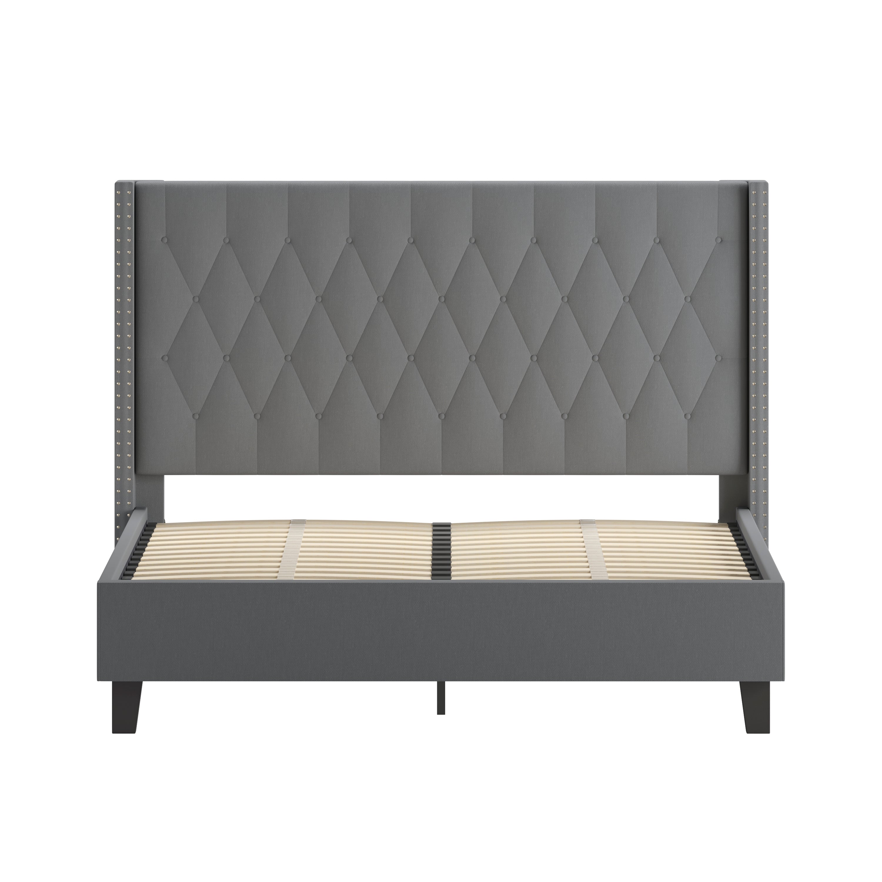 Riverdale Tufted Upholstered Platform Bed with Accent Nail Trimmed Extended Sides