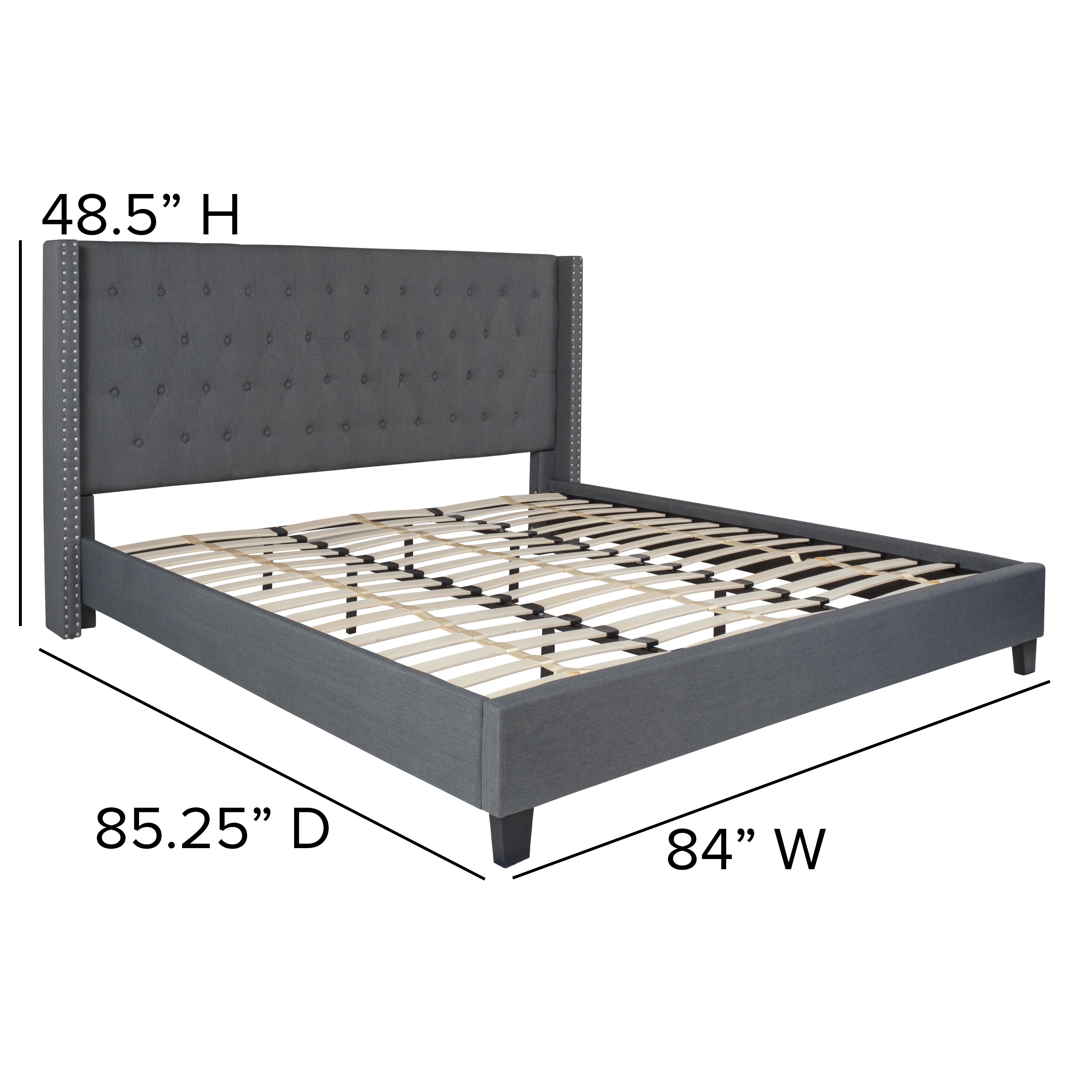 Riverdale Tufted Upholstered Platform Bed with Accent Nail Trimmed Extended Sides-Bed-Flash Furniture-Wall2Wall Furnishings
