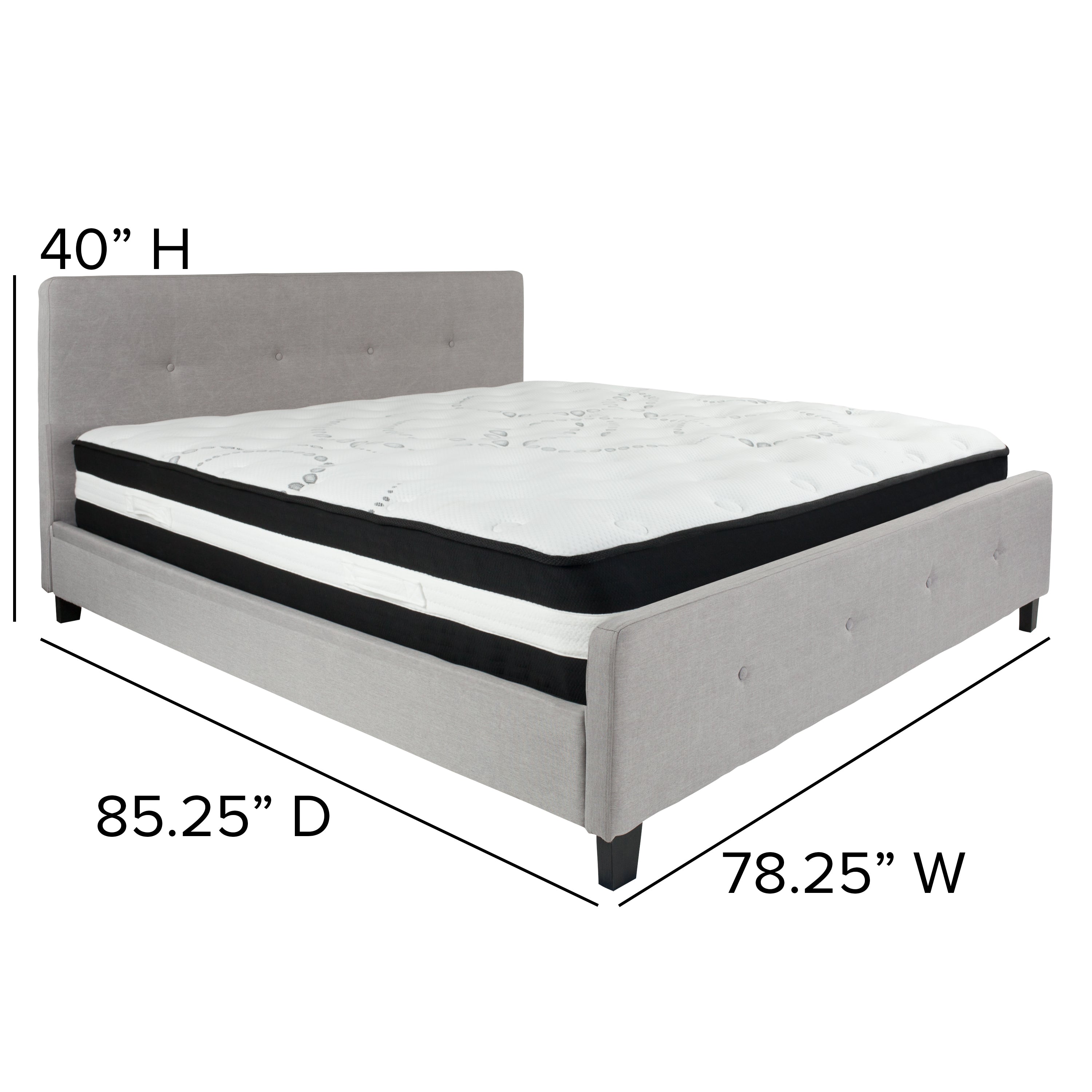 Tribeca Button Tufted Upholstered Platform Bed with Pocket Spring Mattress-Bed & Mattress-Flash Furniture-Wall2Wall Furnishings